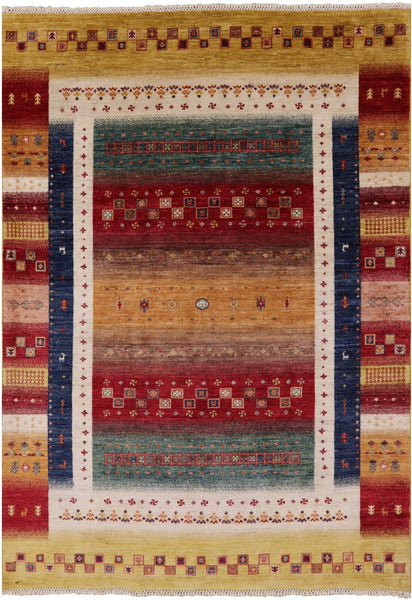 Persian Tribal Gabbeh Handmade Wool Rug - 5' 6" X 7' 10" - Golden Nile