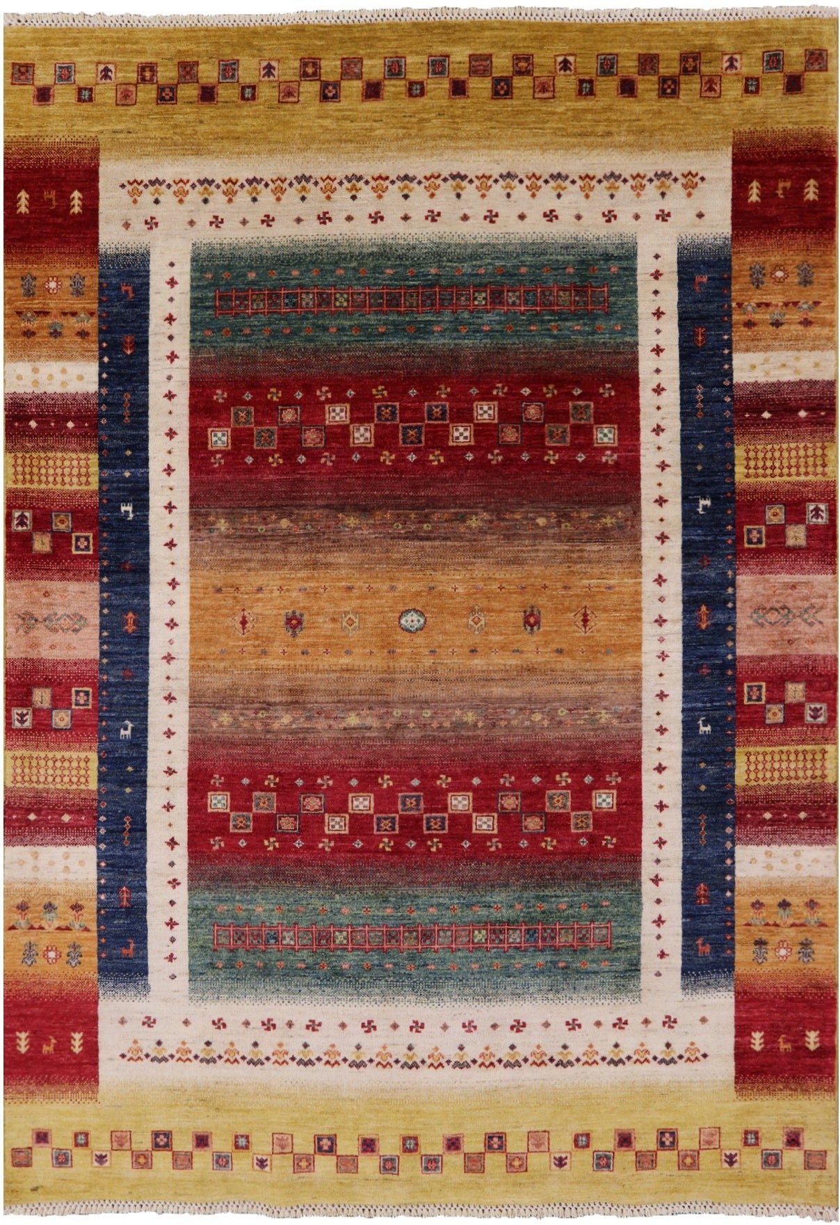 Persian Tribal Gabbeh Handmade Wool Rug - 5' 6" X 7' 10" - Golden Nile