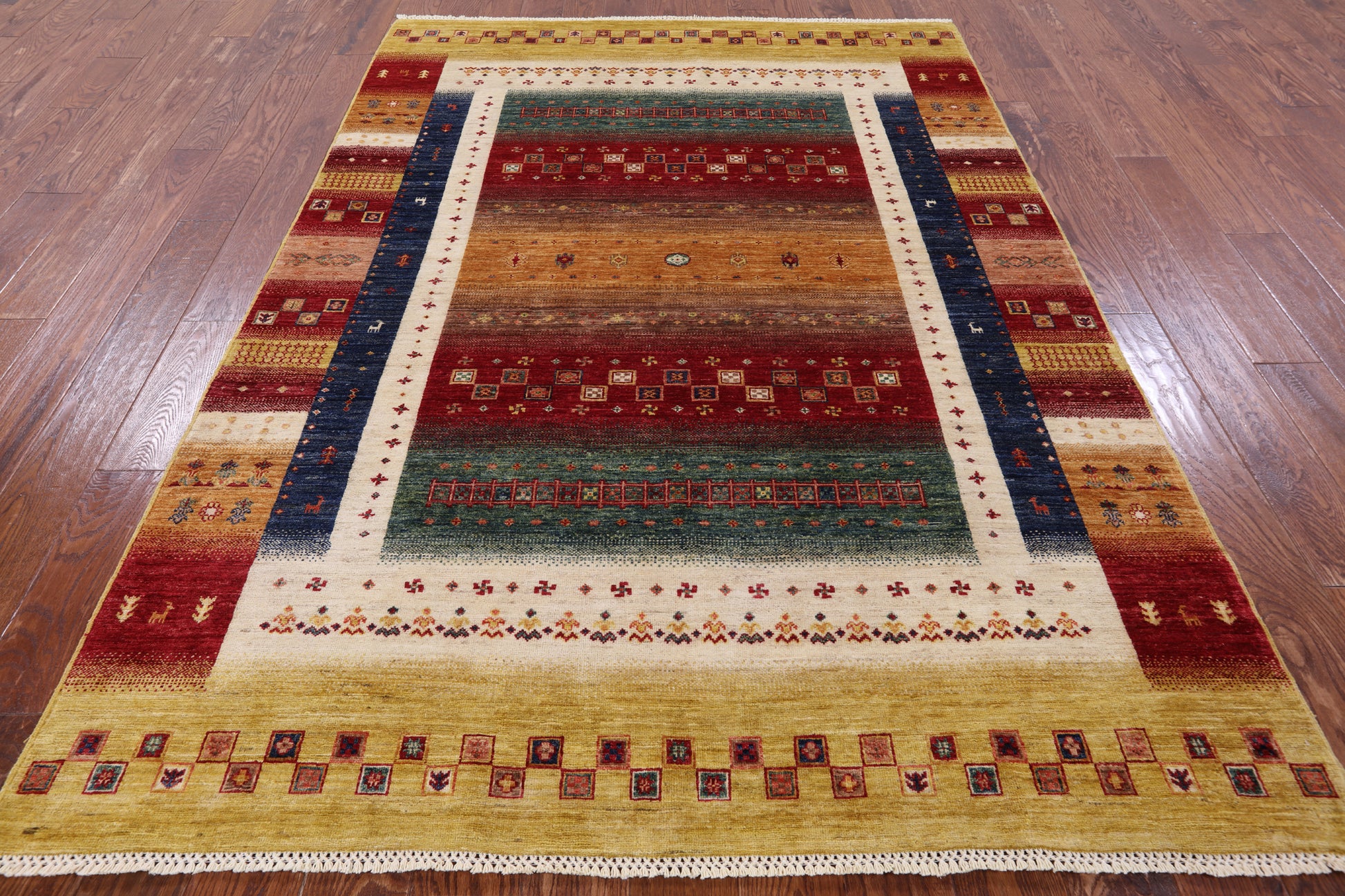 Persian Tribal Gabbeh Handmade Wool Rug - 5' 6" X 7' 10" - Golden Nile