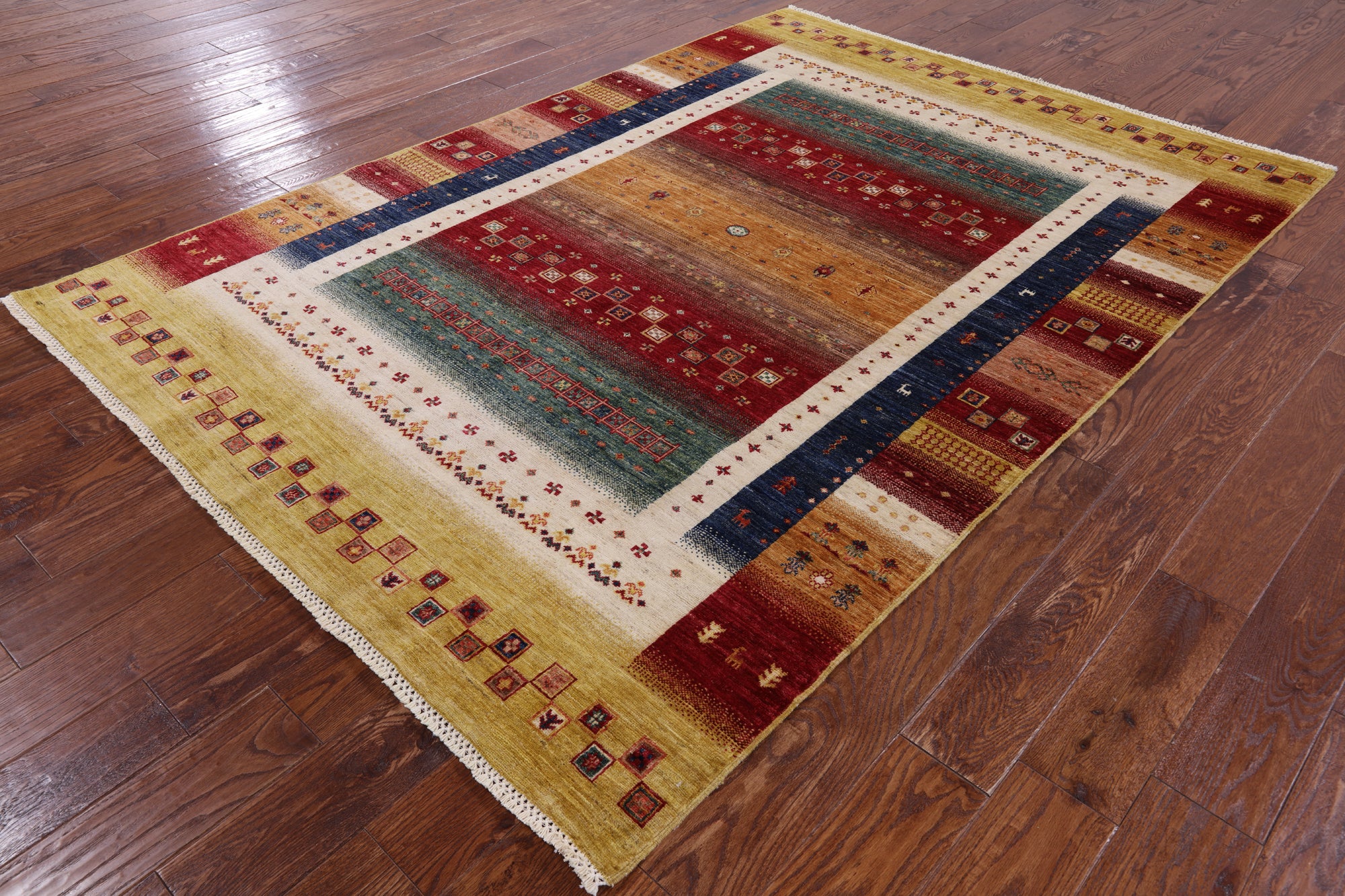Persian Tribal Gabbeh Handmade Wool Rug - 5' 6" X 7' 10" - Golden Nile