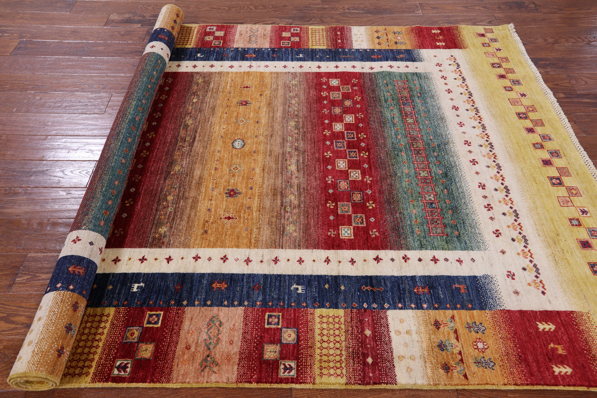 Persian Tribal Gabbeh Handmade Wool Rug - 5' 6" X 7' 10" - Golden Nile