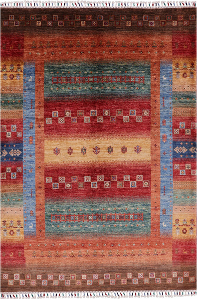 Persian Tribal Gabbeh Handmade Wool Rug - 4' 9" X 6' 9" - Golden Nile