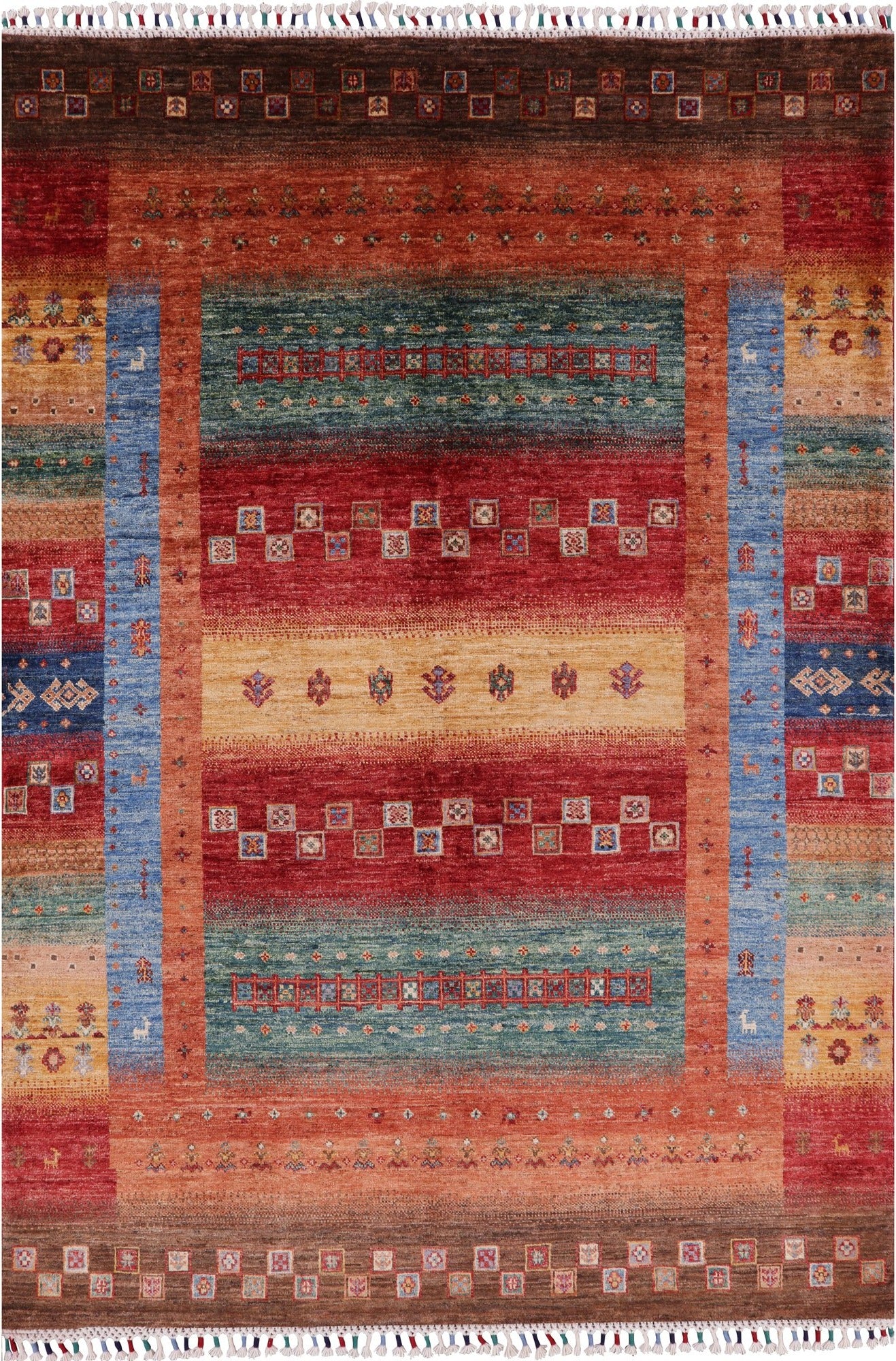 Persian Tribal Gabbeh Handmade Wool Rug - 4' 9" X 6' 9" - Golden Nile