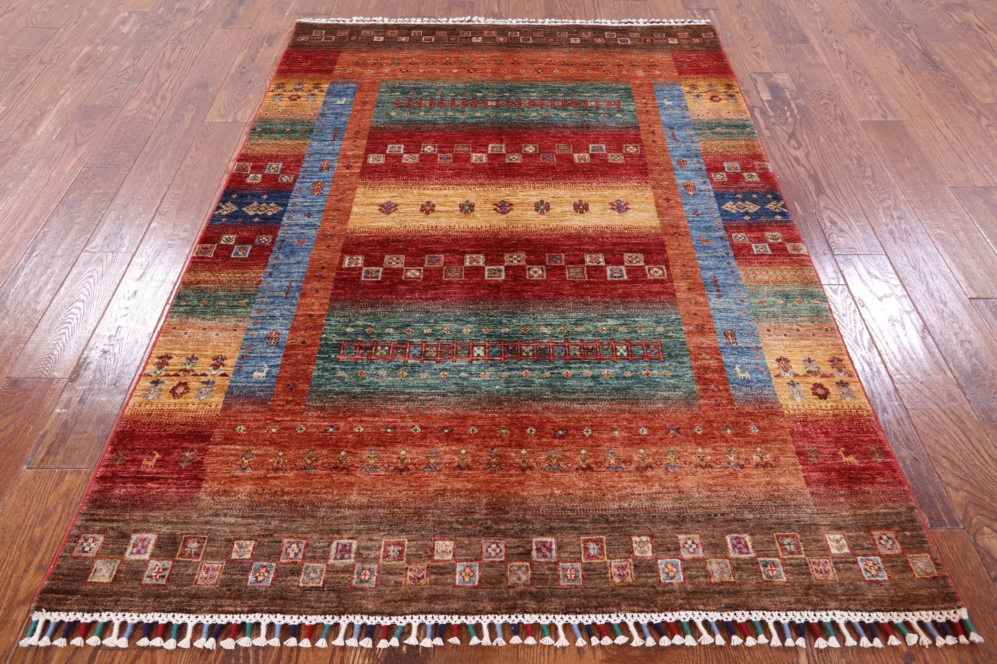 Persian Tribal Gabbeh Handmade Wool Rug - 4' 9" X 6' 9" - Golden Nile