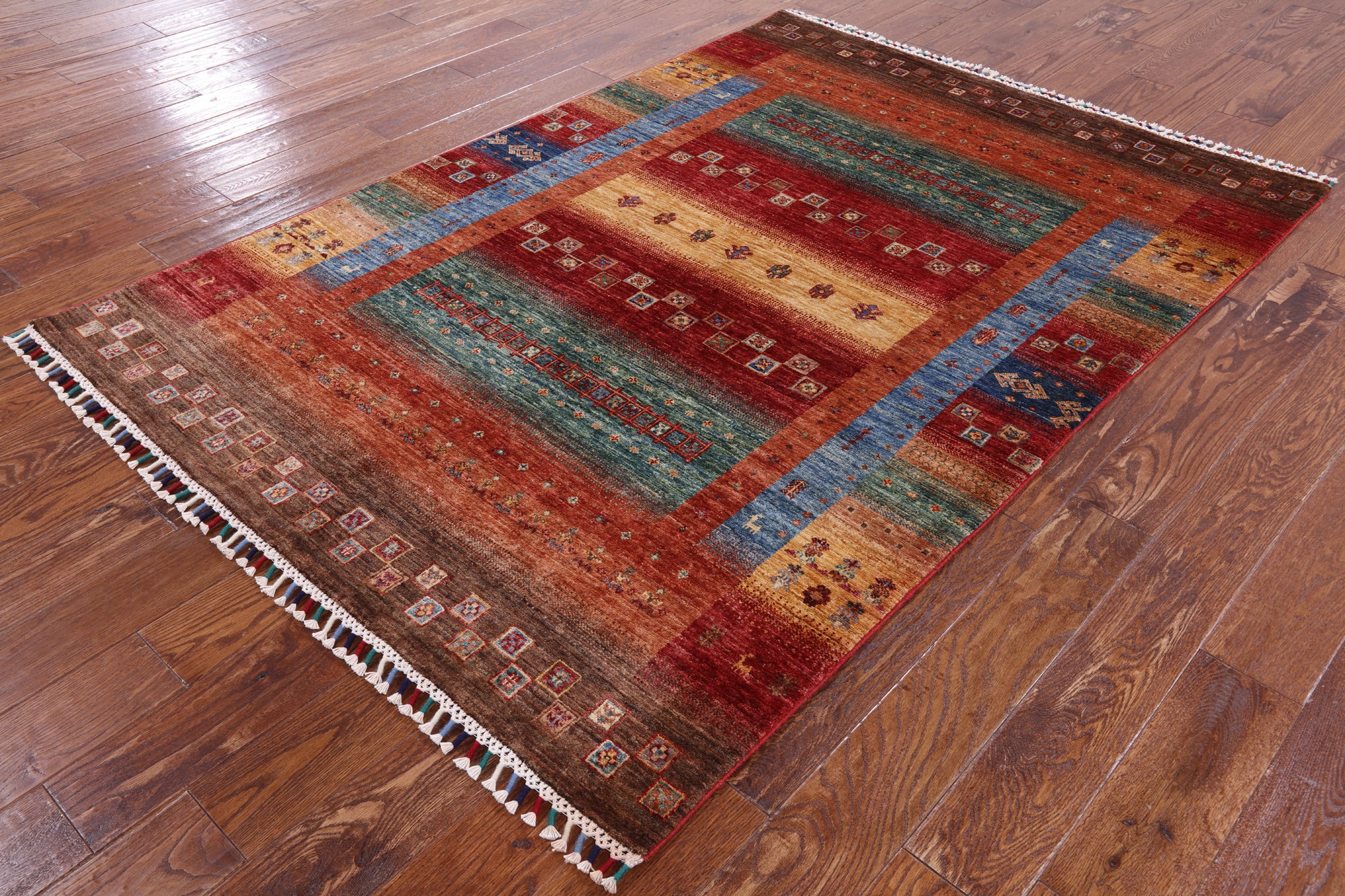Persian Tribal Gabbeh Handmade Wool Rug - 4' 9" X 6' 9" - Golden Nile