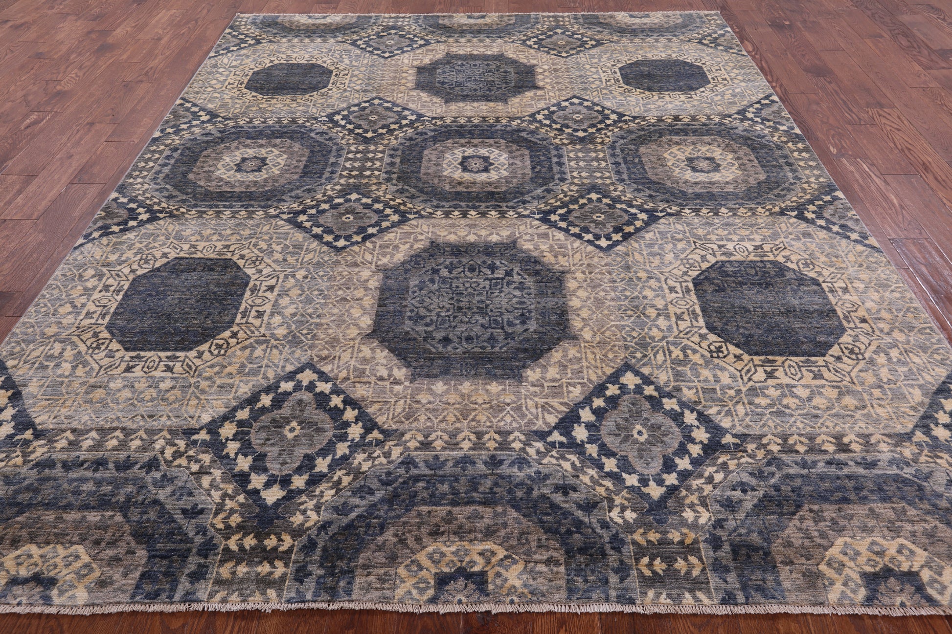 Geometric Persian Mamluk Hand Knotted Wool Rug - 8' 0" X 9' 10" - Golden Nile