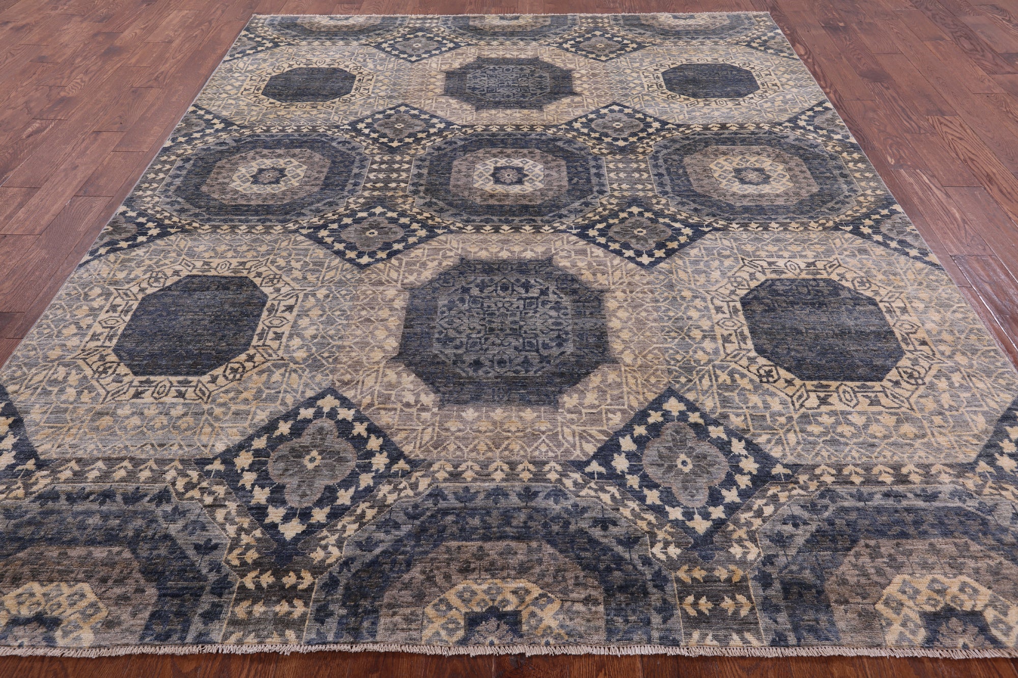 Geometric Persian Mamluk Hand Knotted Wool Rug - 8' 0" X 9' 10" - Golden Nile