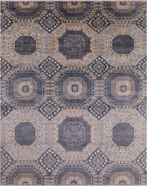 Geometric Persian Mamluk Hand Knotted Wool Rug - 8' 0" X 9' 10" - Golden Nile