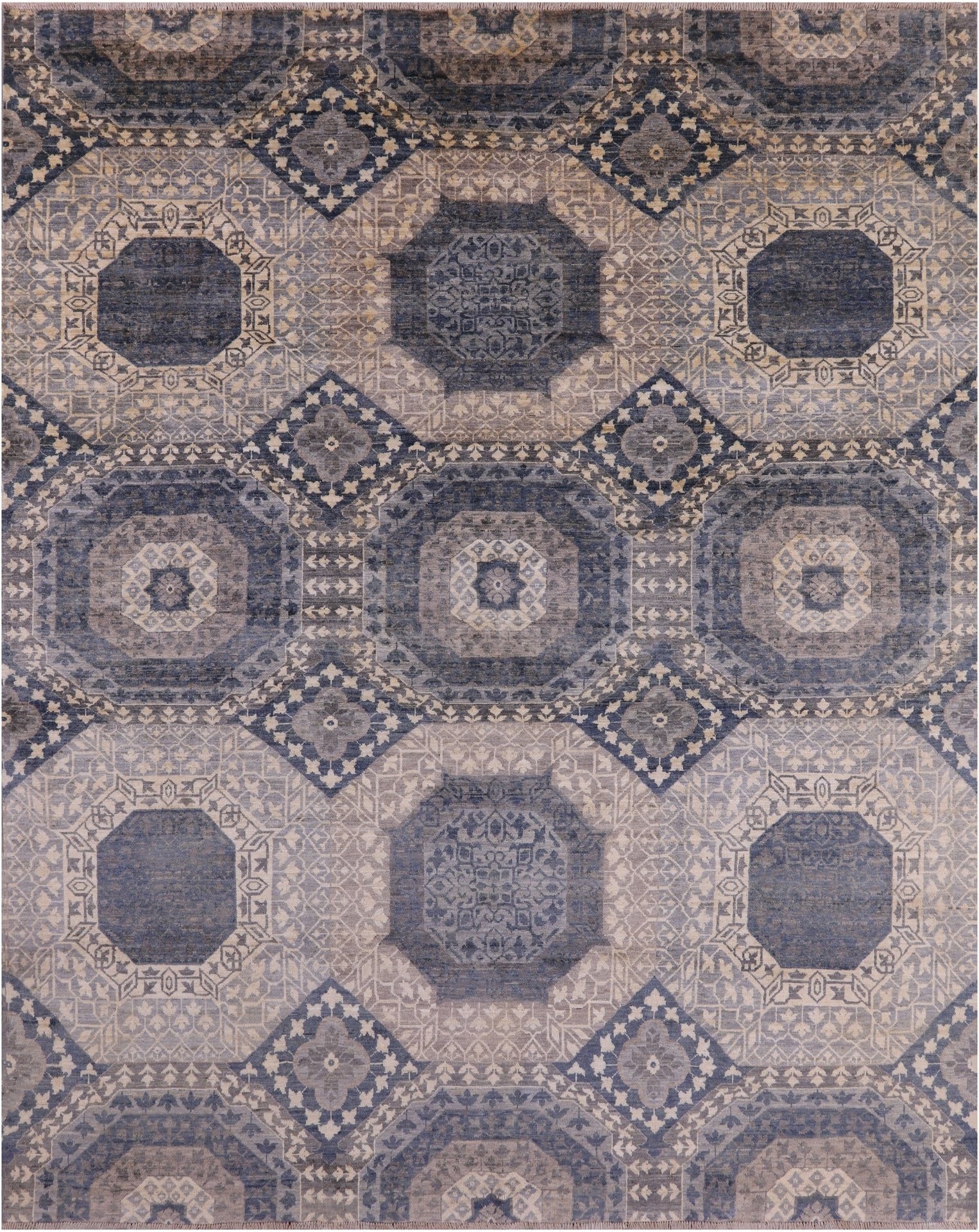 Geometric Persian Mamluk Hand Knotted Wool Rug - 8' 0" X 9' 10" - Golden Nile