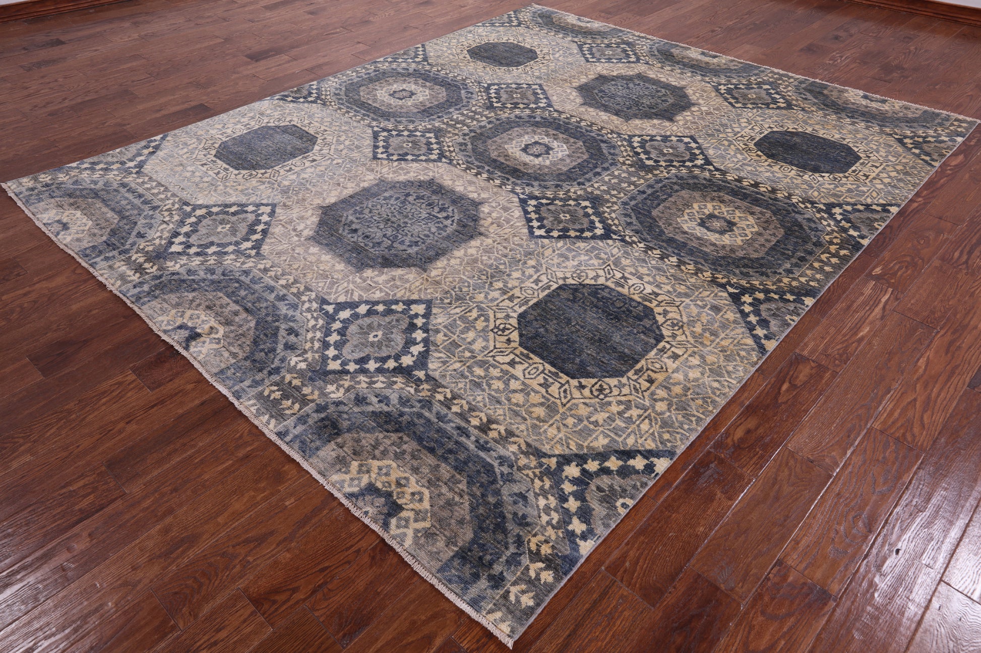 Geometric Persian Mamluk Hand Knotted Wool Rug - 8' 0" X 9' 10" - Golden Nile