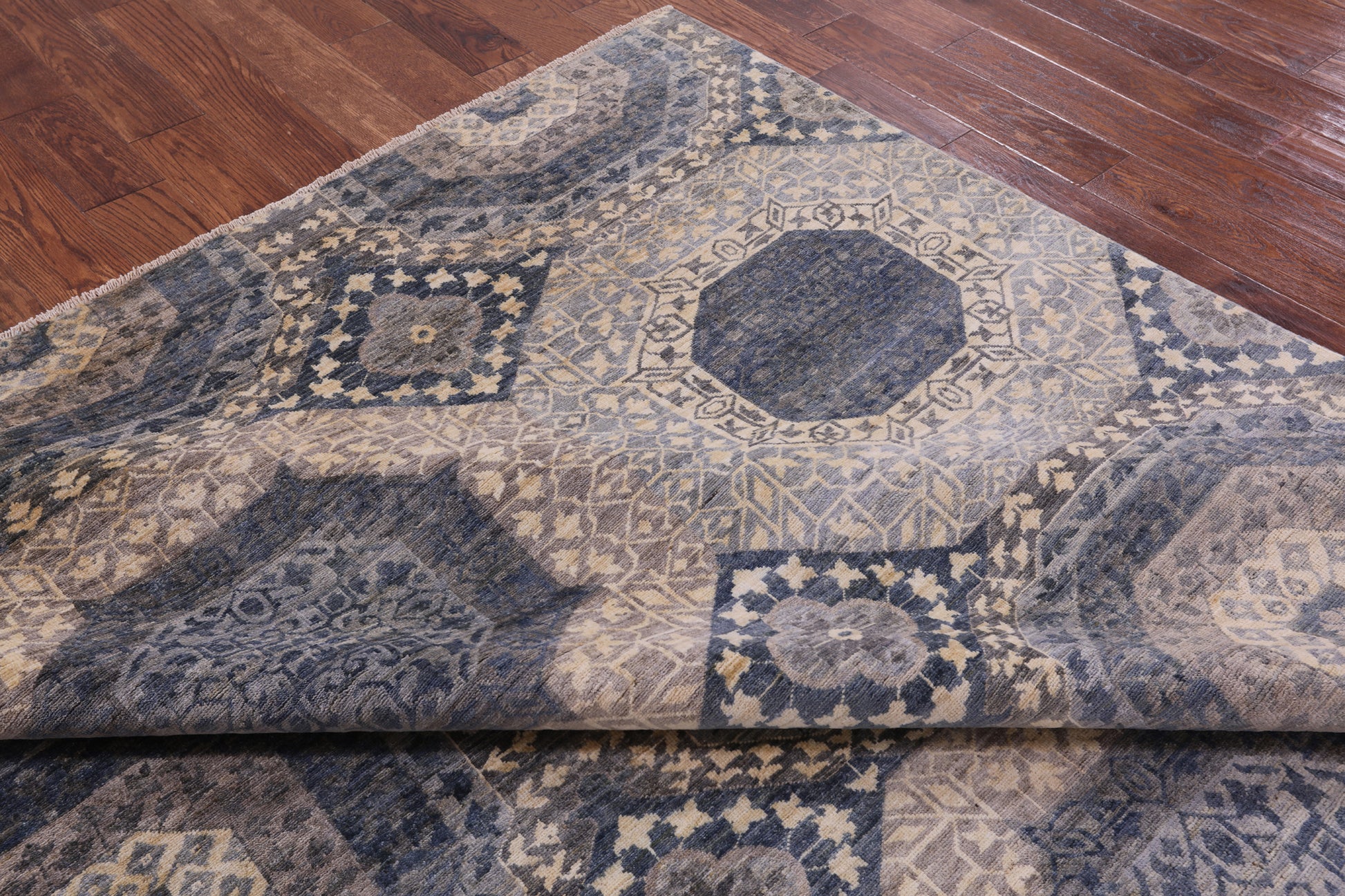 Geometric Persian Mamluk Hand Knotted Wool Rug - 8' 0" X 9' 10" - Golden Nile