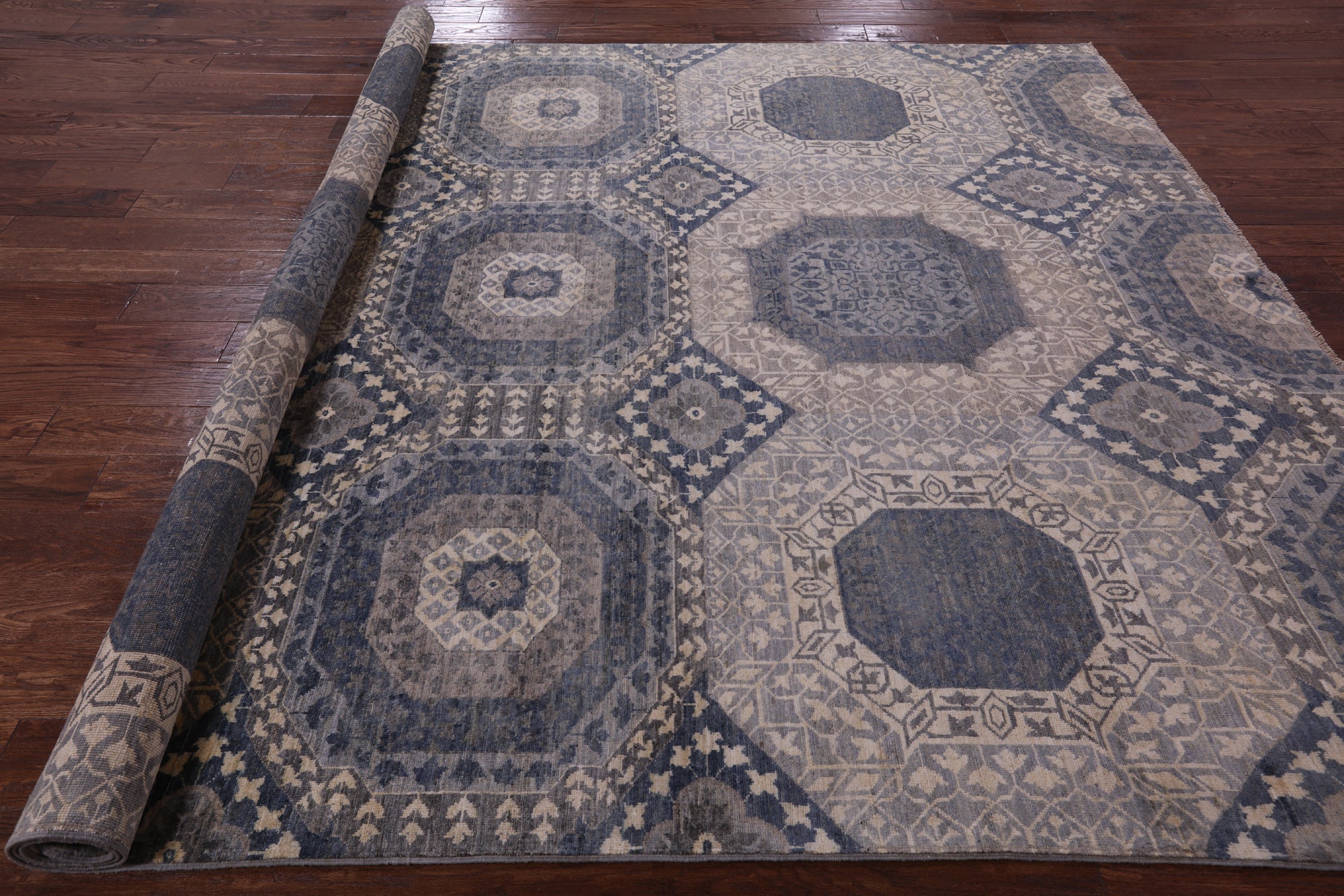 Geometric Persian Mamluk Hand Knotted Wool Rug - 8' 0" X 9' 10" - Golden Nile