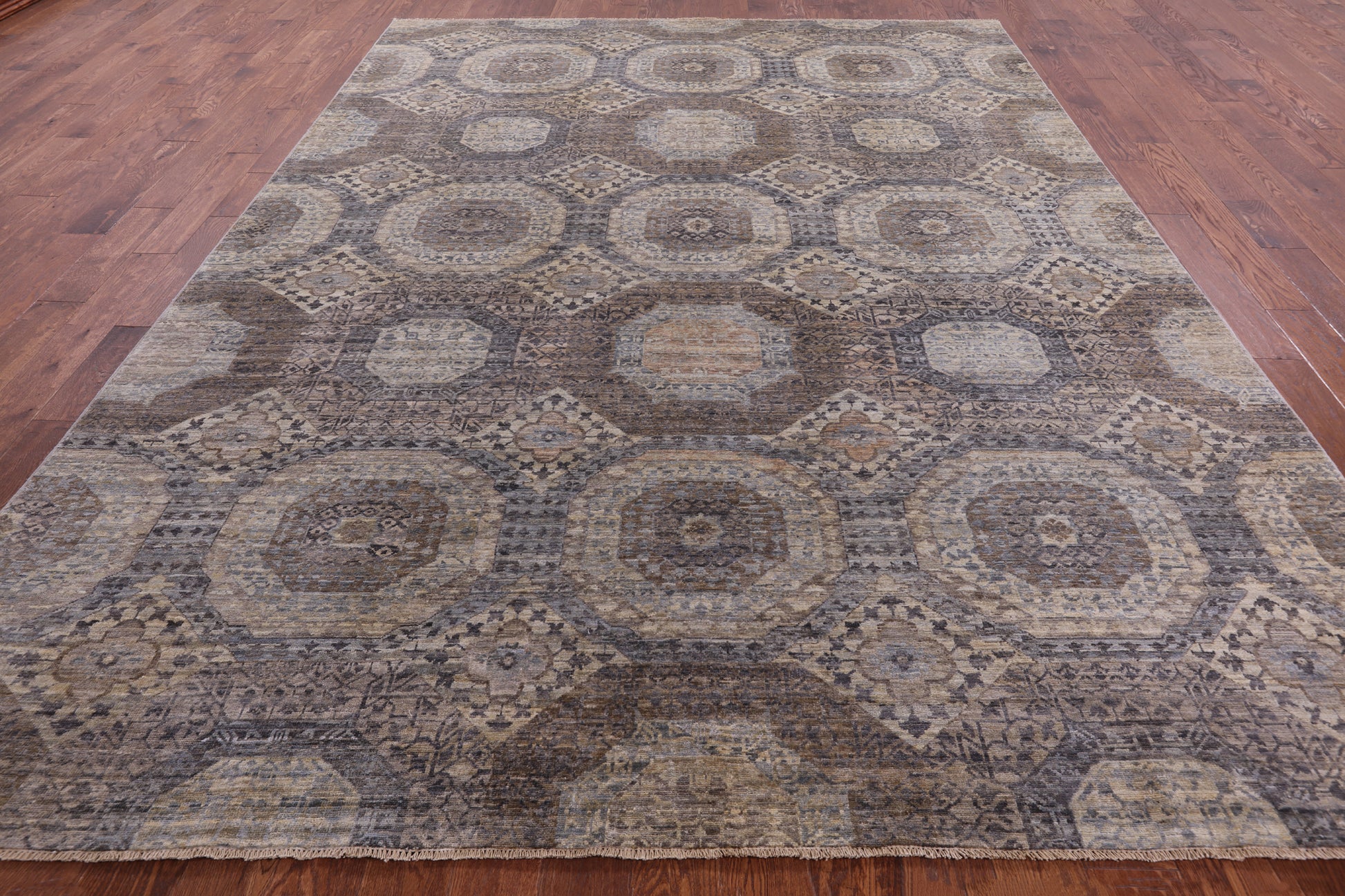 Geometric Persian Mamluk Hand Knotted Wool Rug - 8' 10" X 11' 9" - Golden Nile
