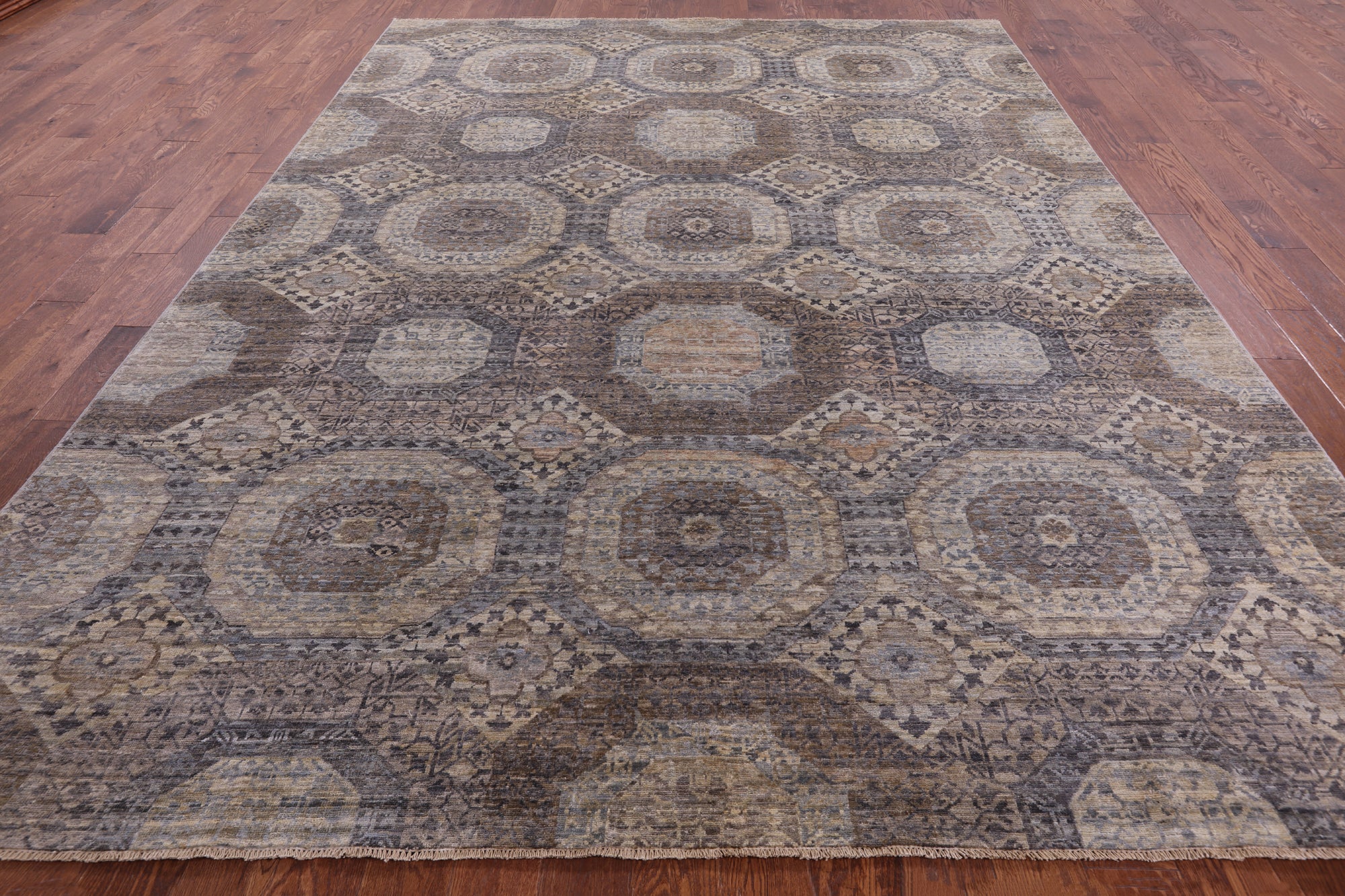 Geometric Persian Mamluk Hand Knotted Wool Rug - 8' 10" X 11' 9" - Golden Nile