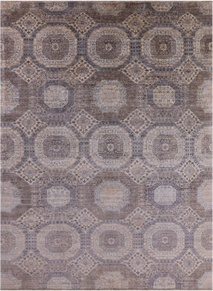 Geometric Persian Mamluk Hand Knotted Wool Rug - 8' 10" X 11' 9" - Golden Nile