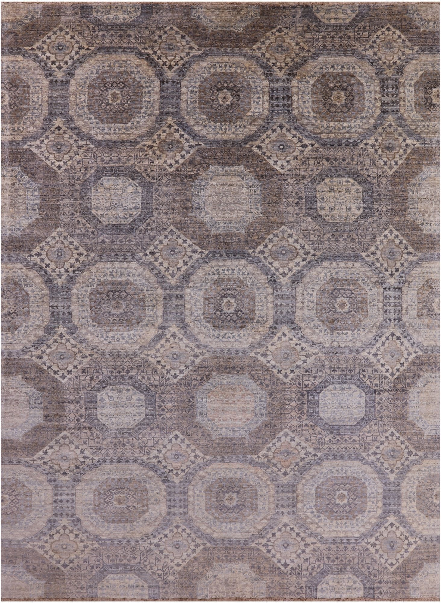 Geometric Persian Mamluk Hand Knotted Wool Rug - 8' 10" X 11' 9" - Golden Nile