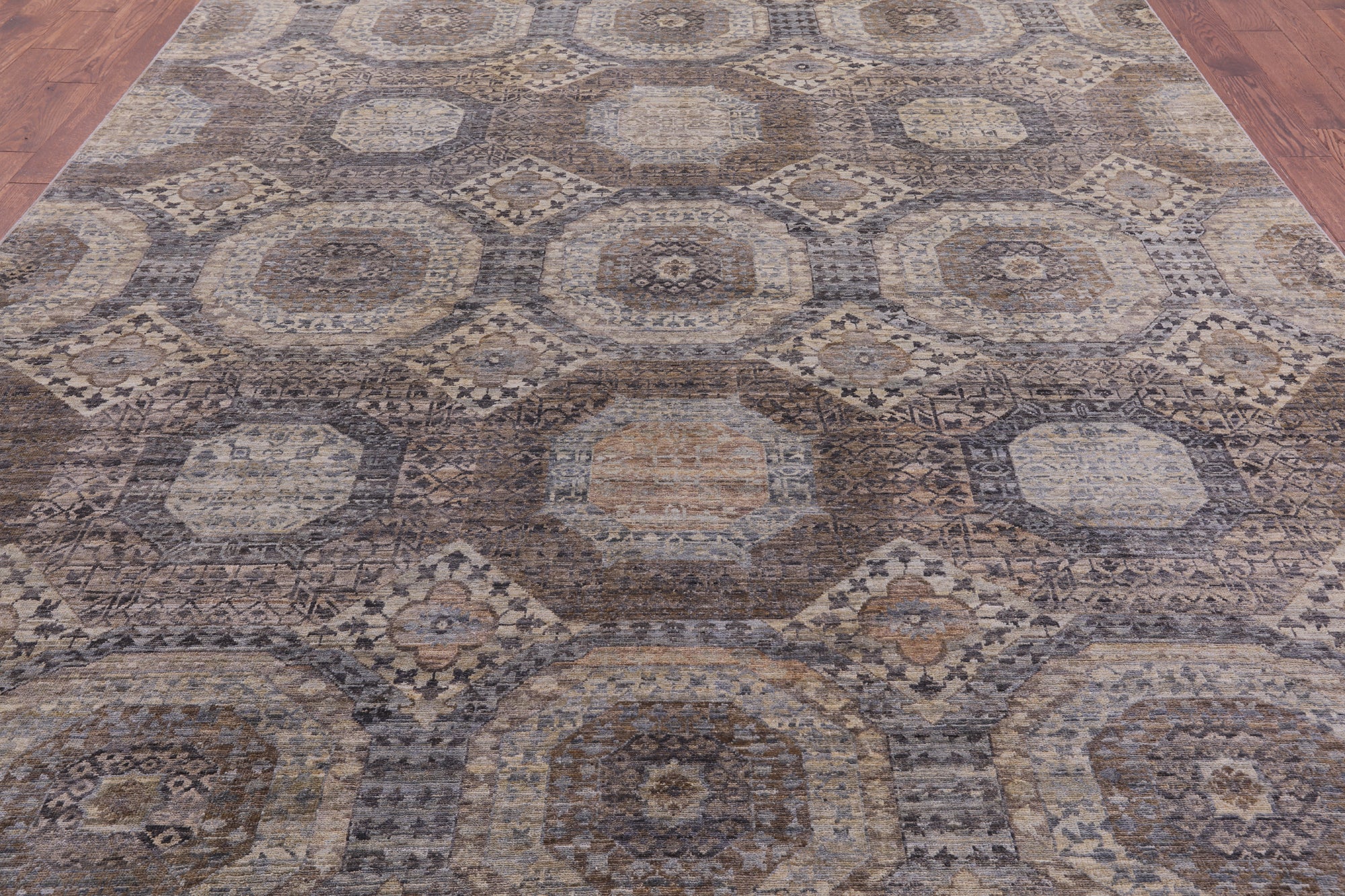 Geometric Persian Mamluk Hand Knotted Wool Rug - 8' 10" X 11' 9" - Golden Nile