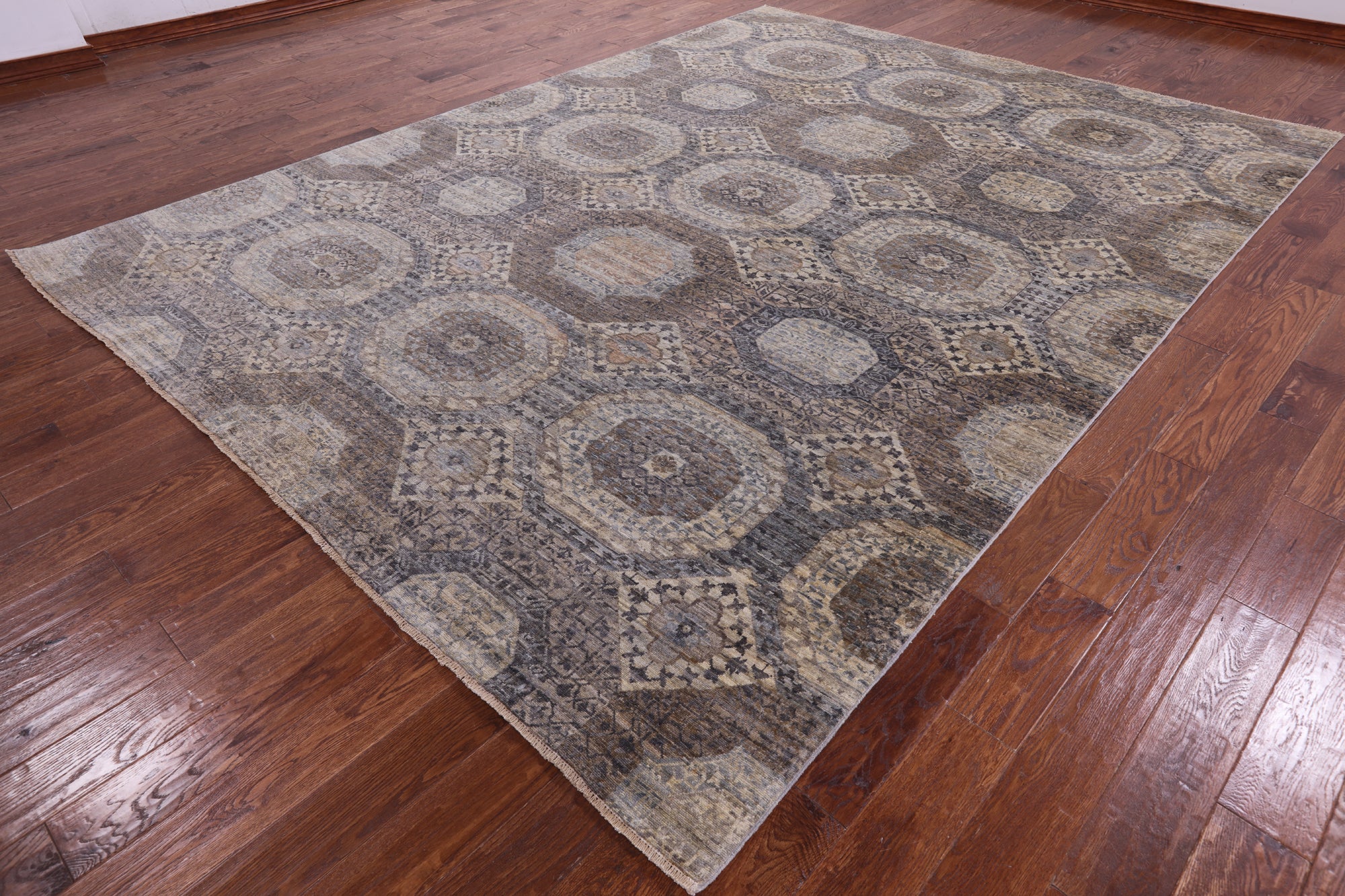 Geometric Persian Mamluk Hand Knotted Wool Rug - 8' 10" X 11' 9" - Golden Nile