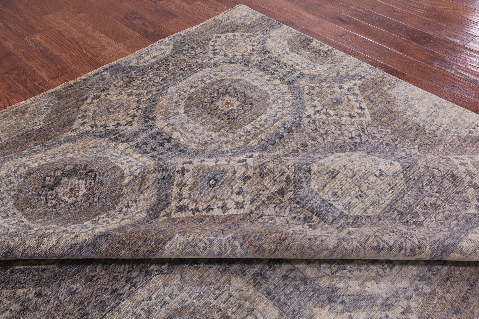 Geometric Persian Mamluk Hand Knotted Wool Rug - 8' 10" X 11' 9" - Golden Nile