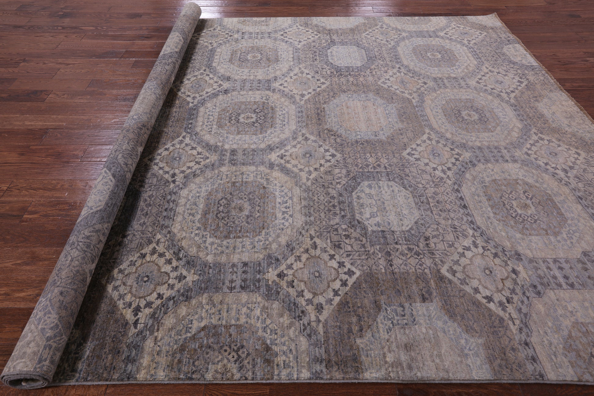 Geometric Persian Mamluk Hand Knotted Wool Rug - 8' 10" X 11' 9" - Golden Nile