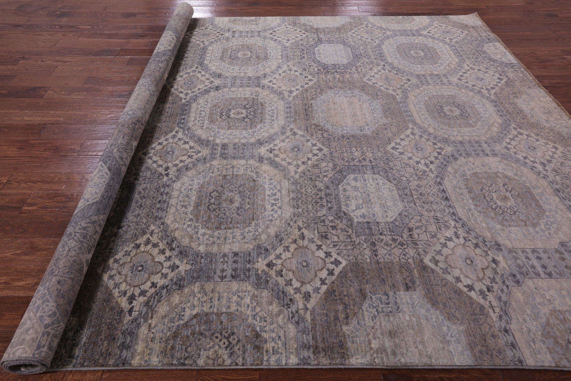 Geometric Persian Mamluk Hand Knotted Wool Rug - 8' 10" X 11' 9" - Golden Nile