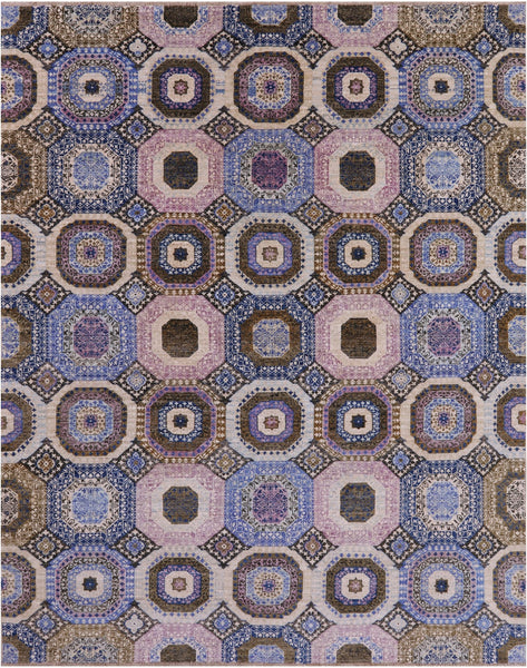 Geometric Persian Mamluk Hand Knotted Wool Rug - 7' 11" X 9' 10" - Golden Nile
