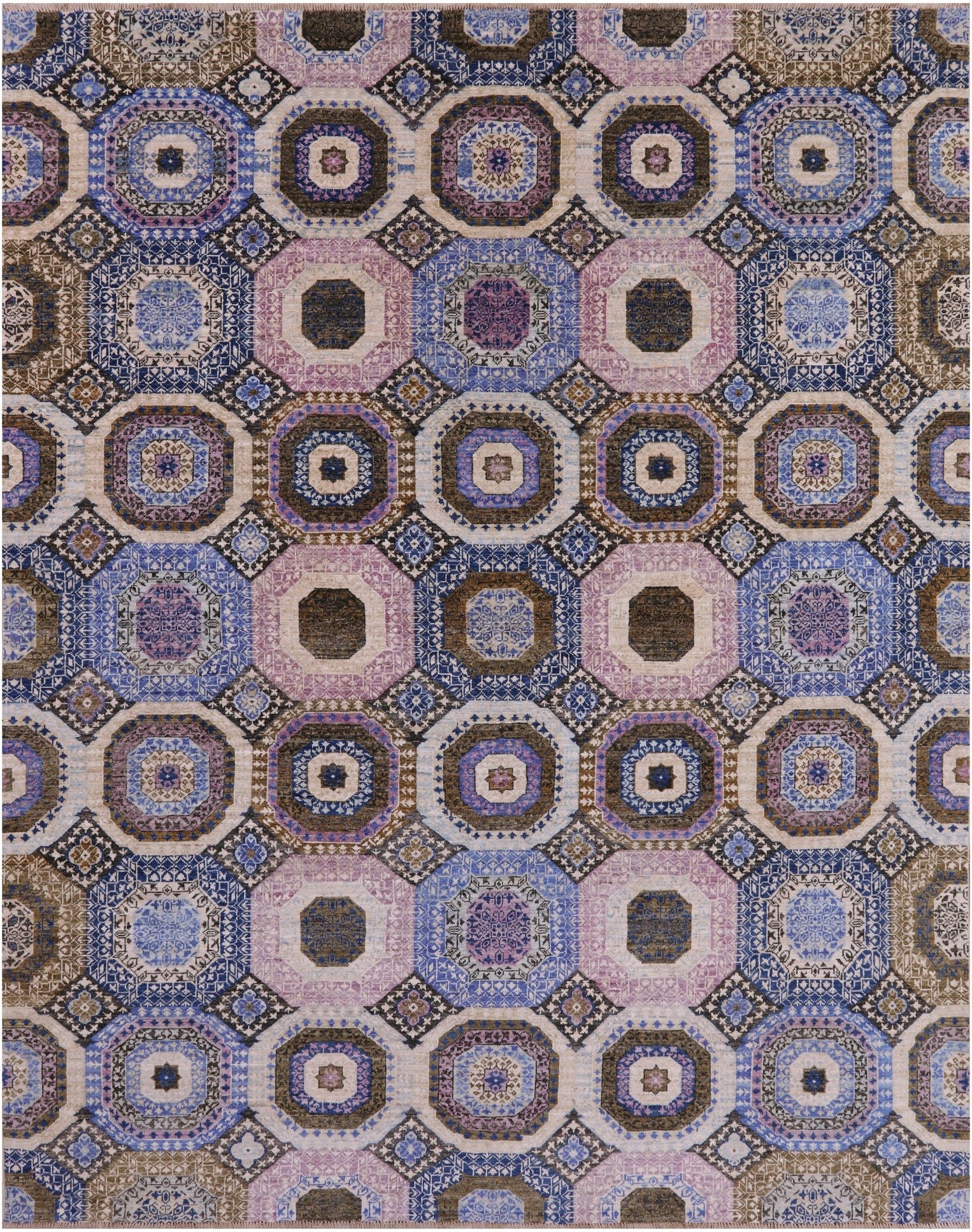 Geometric Persian Mamluk Hand Knotted Wool Rug - 7' 11" X 9' 10" - Golden Nile