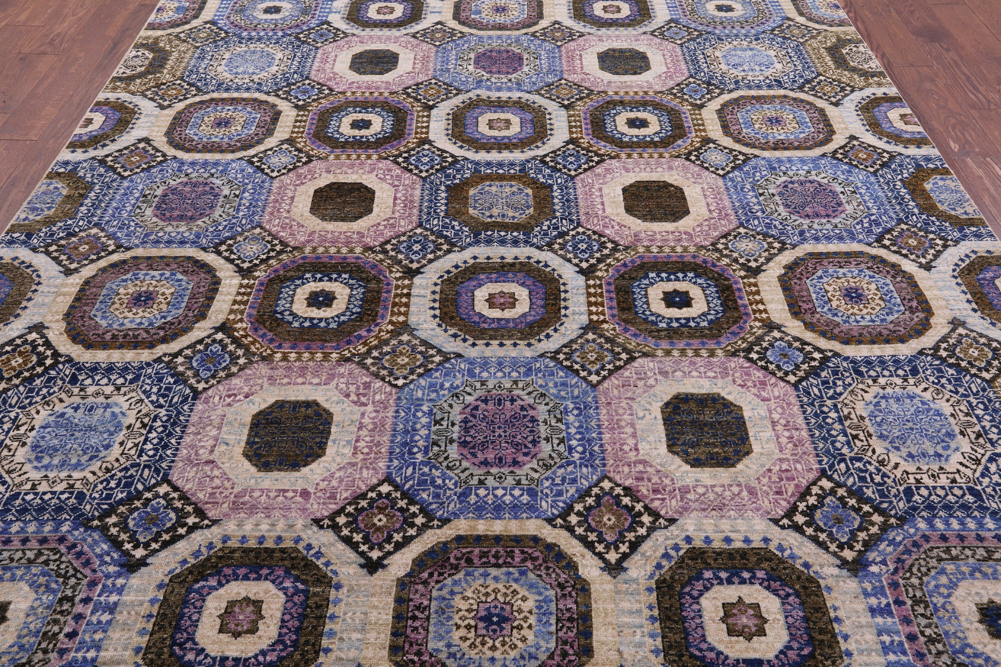 Geometric Persian Mamluk Hand Knotted Wool Rug - 7' 11" X 9' 10" - Golden Nile