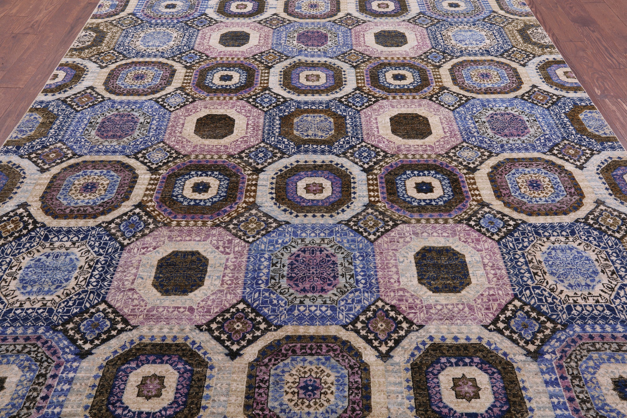 Geometric Persian Mamluk Hand Knotted Wool Rug - 7' 11" X 9' 10" - Golden Nile