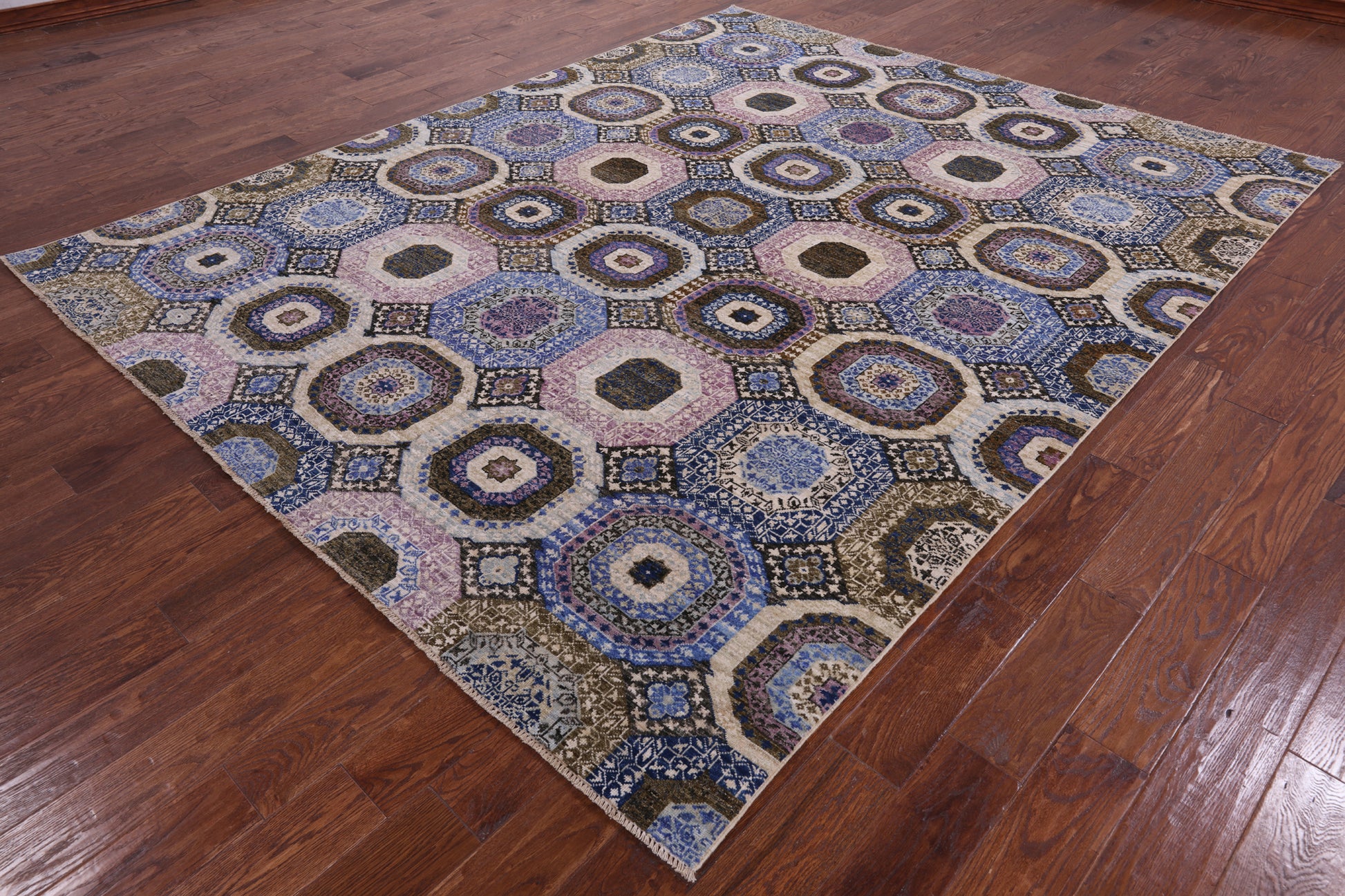 Geometric Persian Mamluk Hand Knotted Wool Rug - 7' 11" X 9' 10" - Golden Nile