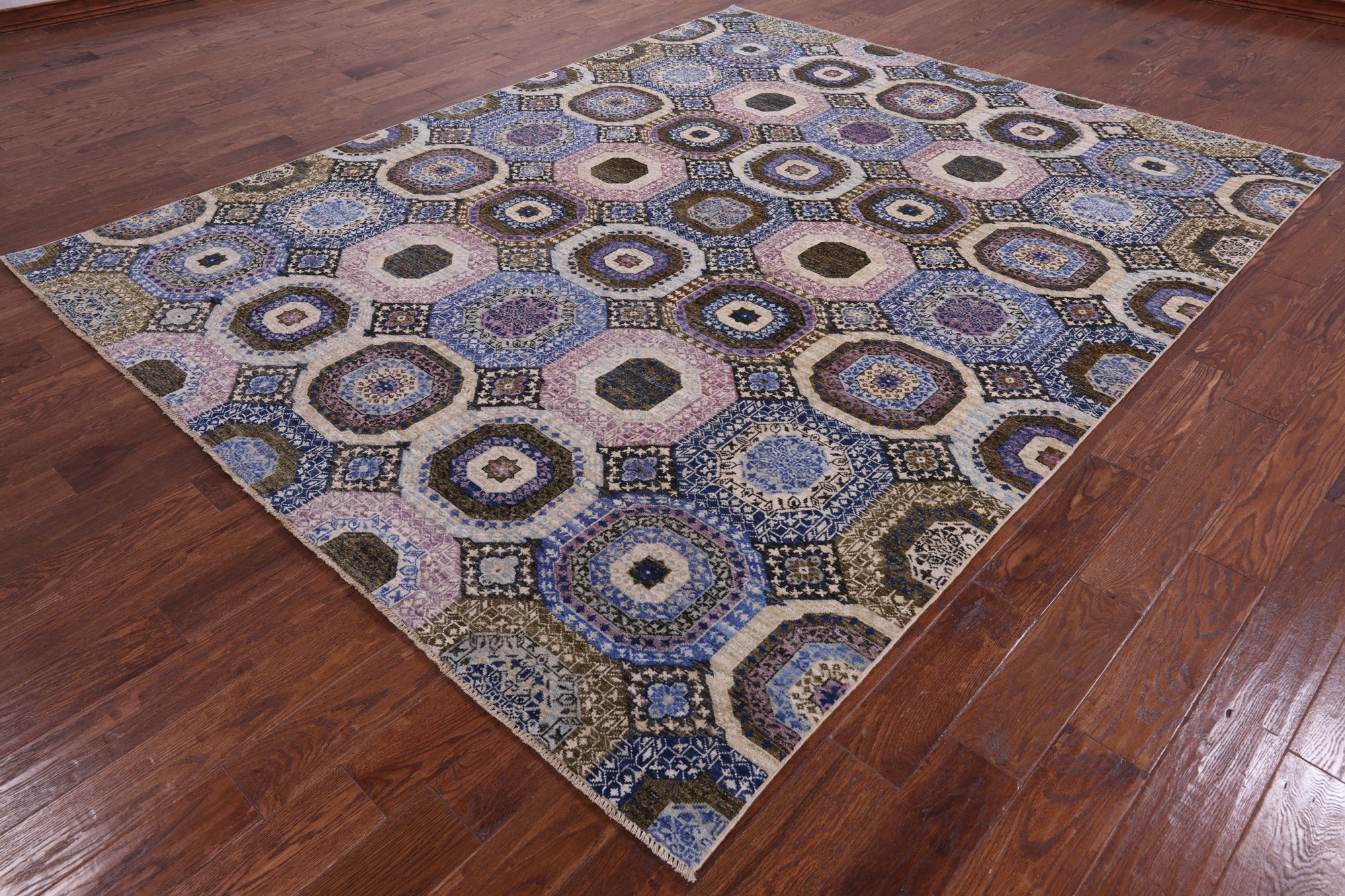 Geometric Persian Mamluk Hand Knotted Wool Rug - 7' 11" X 9' 10" - Golden Nile