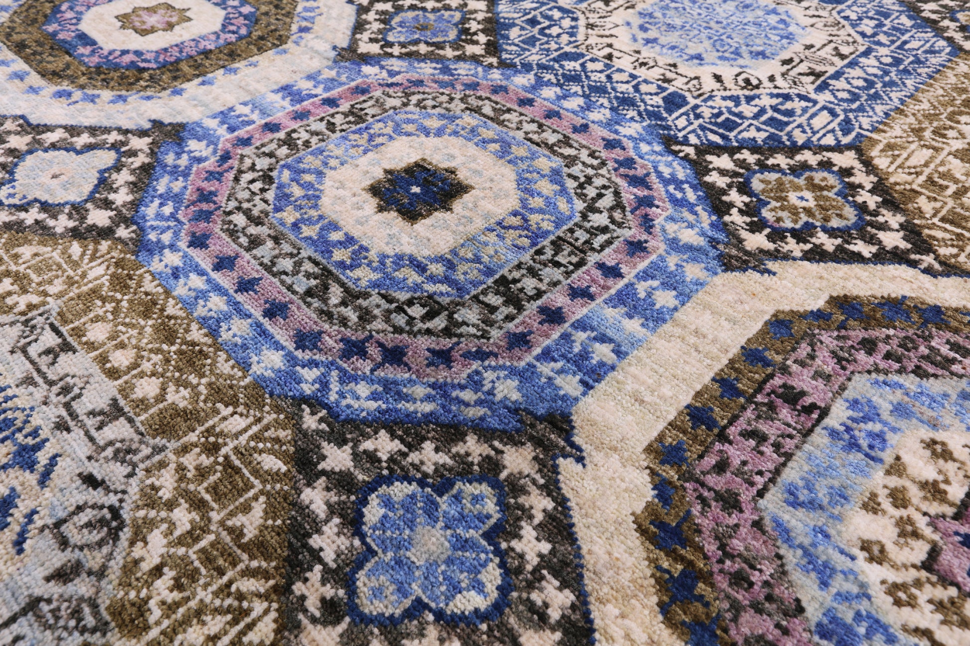 Geometric Persian Mamluk Hand Knotted Wool Rug - 7' 11" X 9' 10" - Golden Nile