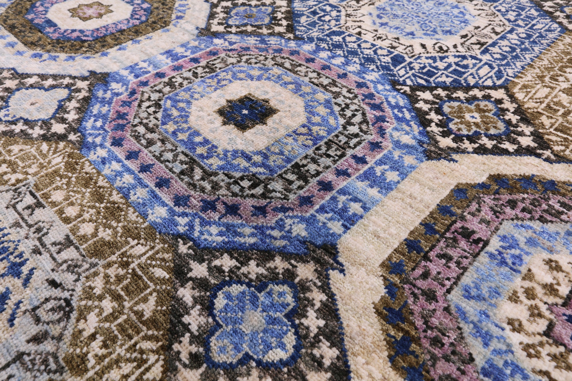Geometric Persian Mamluk Hand Knotted Wool Rug - 7' 11" X 9' 10" - Golden Nile