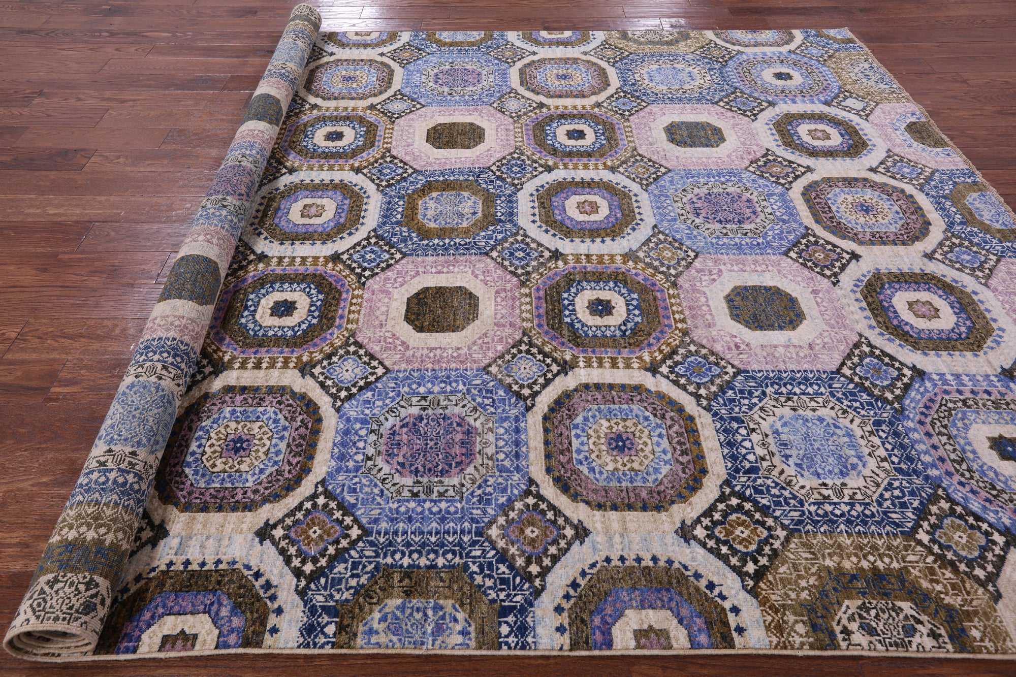Geometric Persian Mamluk Hand Knotted Wool Rug - 7' 11" X 9' 10" - Golden Nile