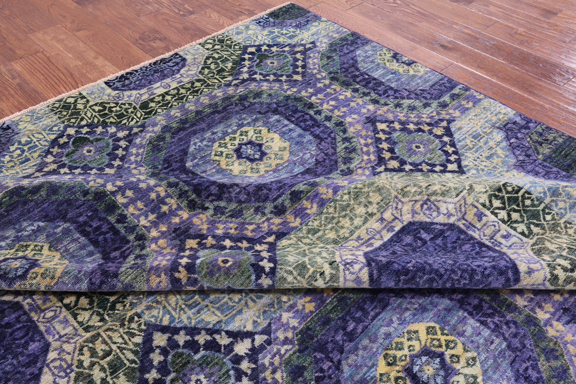 Geometric Persian Mamluk Hand Knotted Wool Rug - 8' 10" X 12' 6" - Golden Nile
