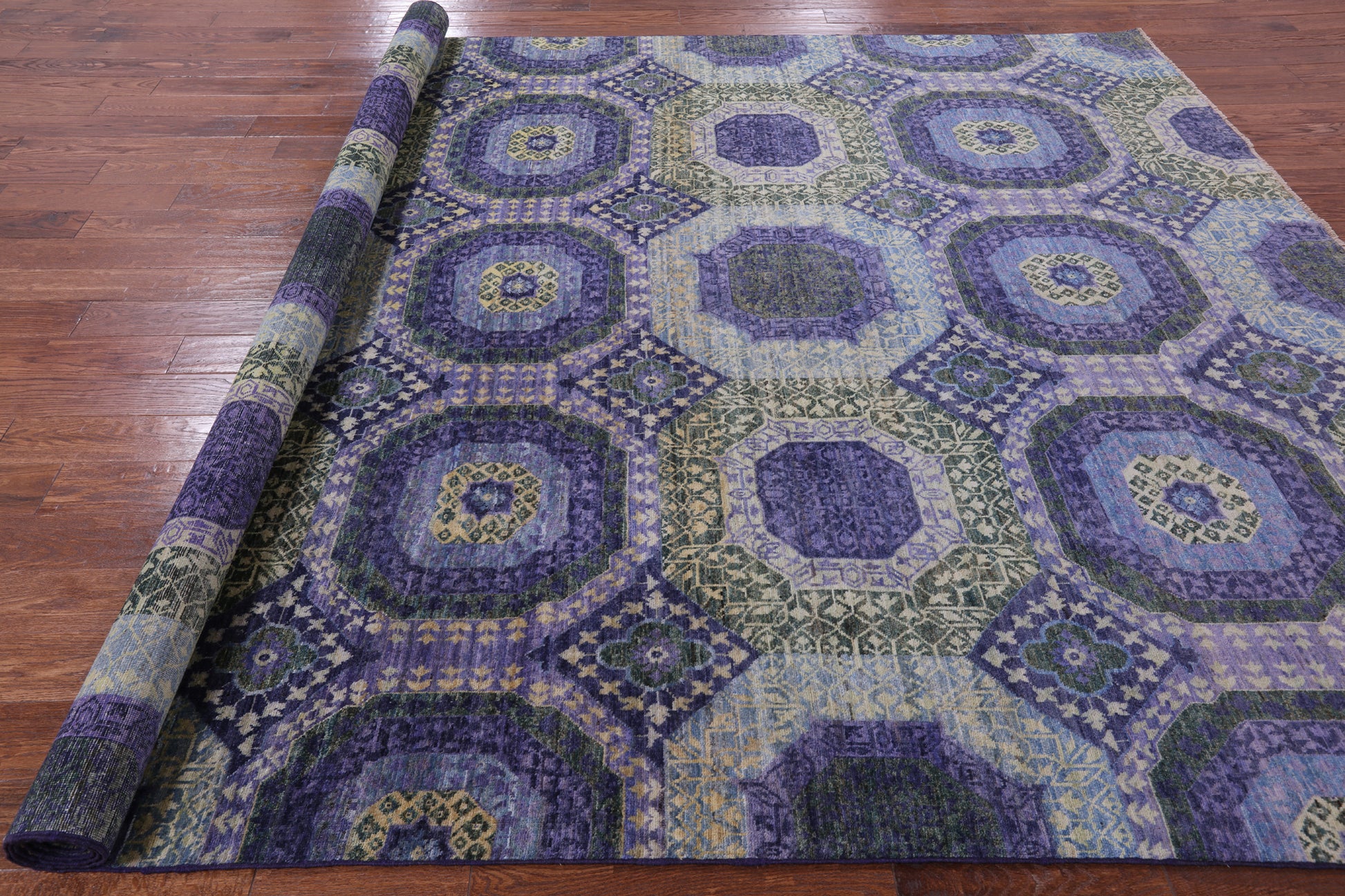 Geometric Persian Mamluk Hand Knotted Wool Rug - 8' 10" X 12' 6" - Golden Nile