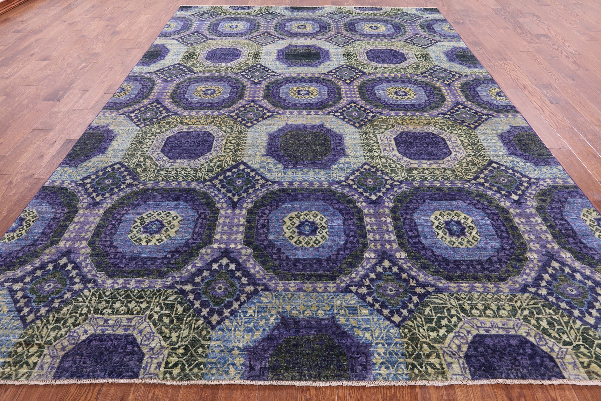 Geometric Persian Mamluk Hand Knotted Wool Rug - 8' 10" X 12' 6" - Golden Nile