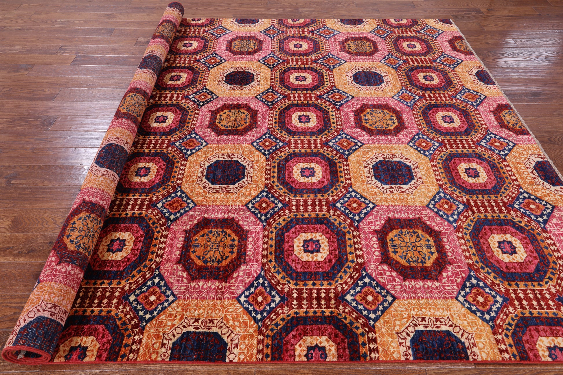 Geometric Persian Mamluk Hand Knotted Wool Rug - 8' 0" X 9' 9" - Golden Nile