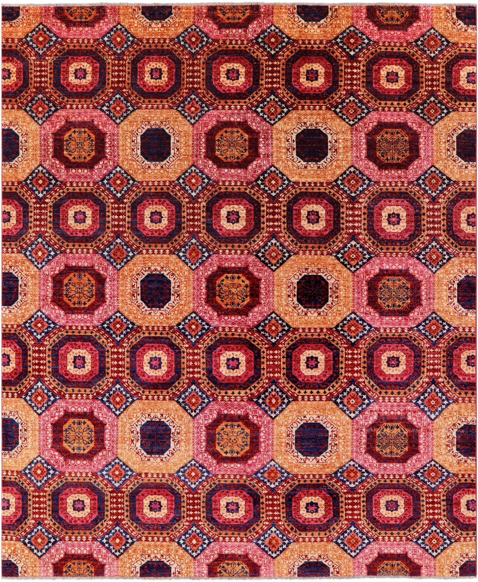 Geometric Persian Mamluk Hand Knotted Wool Rug - 8' 0" X 9' 9" - Golden Nile