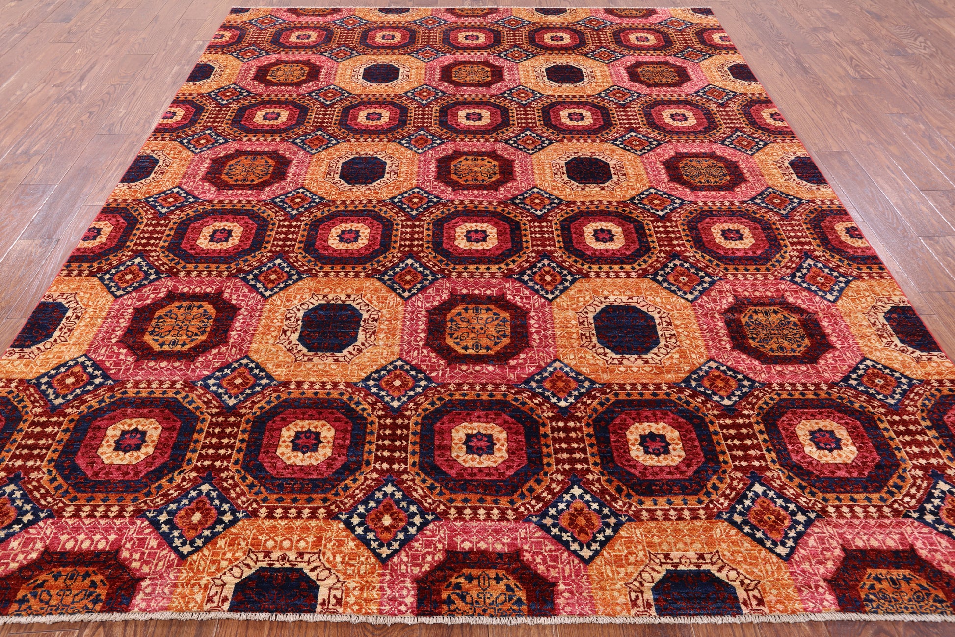 Geometric Persian Mamluk Hand Knotted Wool Rug - 8' 0" X 9' 9" - Golden Nile