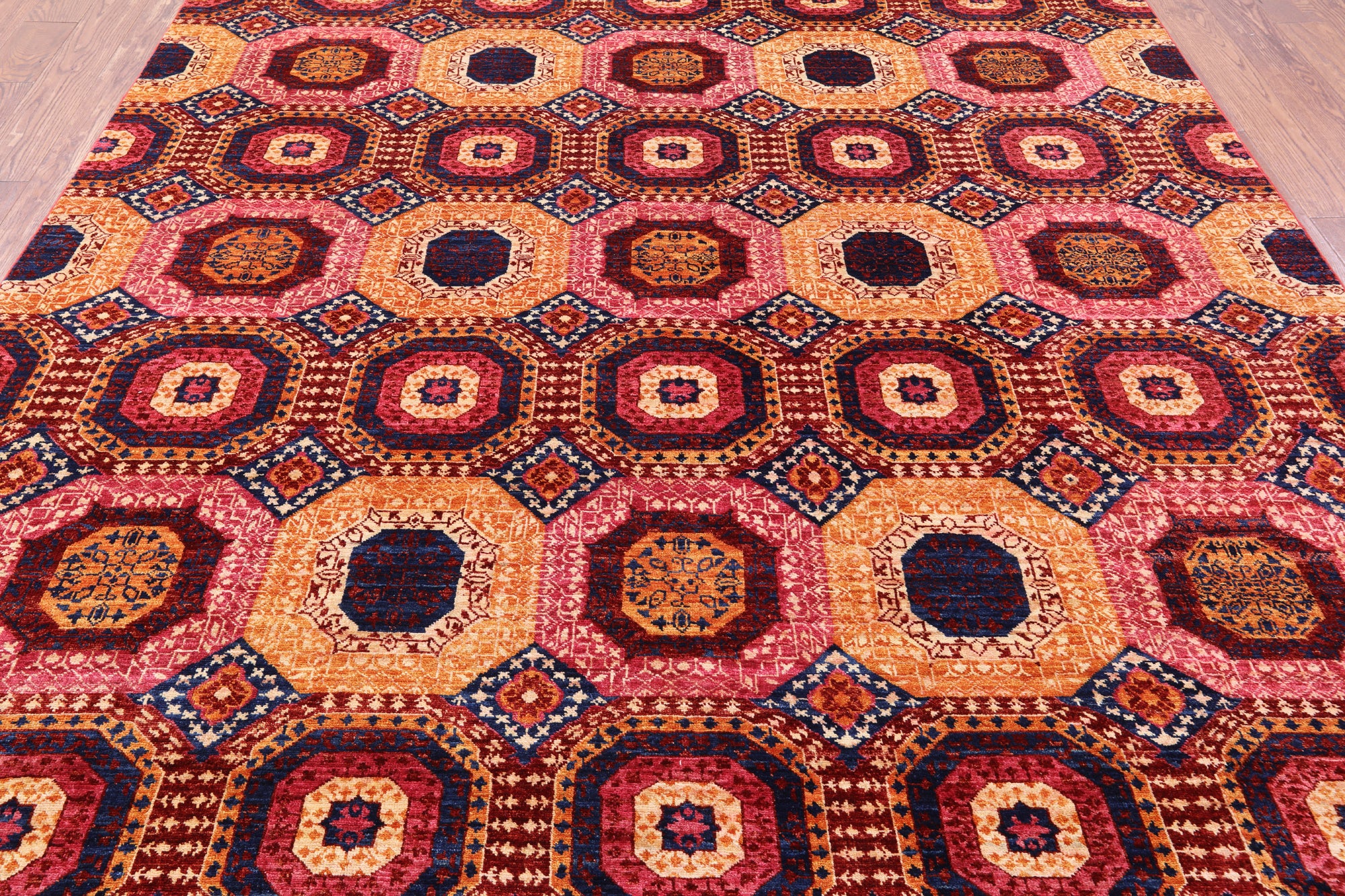 Geometric Persian Mamluk Hand Knotted Wool Rug - 8' 0" X 9' 9" - Golden Nile