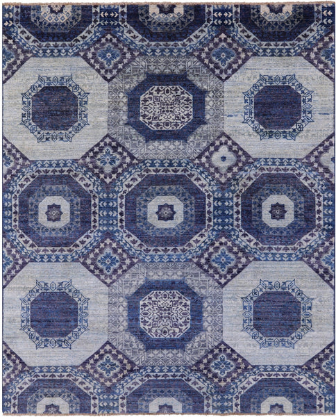 Geometric Persian Mamluk Hand Knotted Wool Rug - 7' 9" X 9' 8" - Golden Nile
