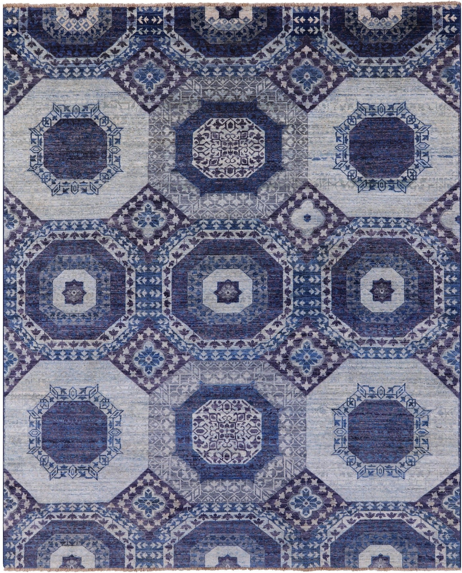 Geometric Persian Mamluk Hand Knotted Wool Rug - 7' 9" X 9' 8" - Golden Nile