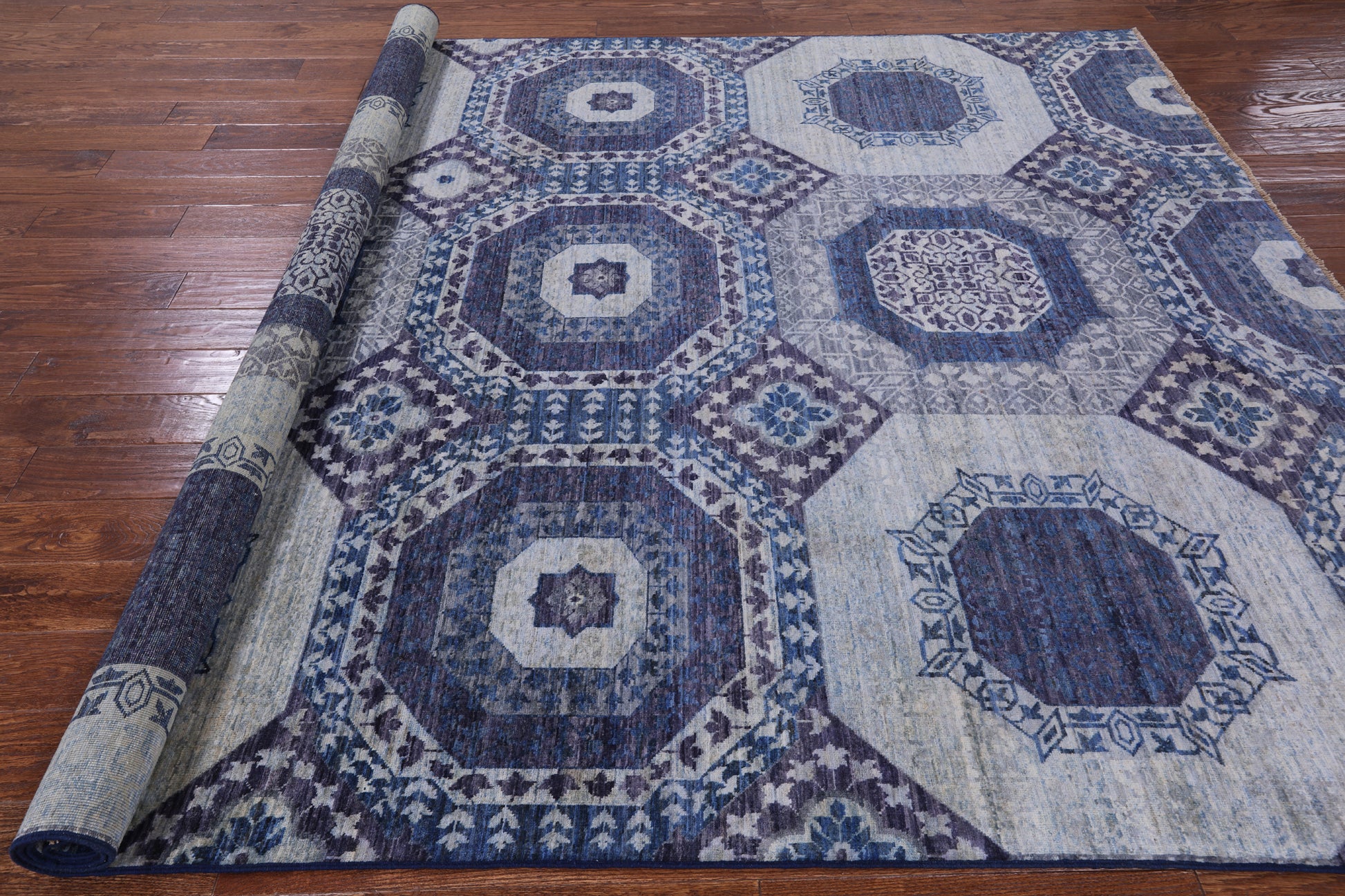 Geometric Persian Mamluk Hand Knotted Wool Rug - 7' 9" X 9' 8" - Golden Nile