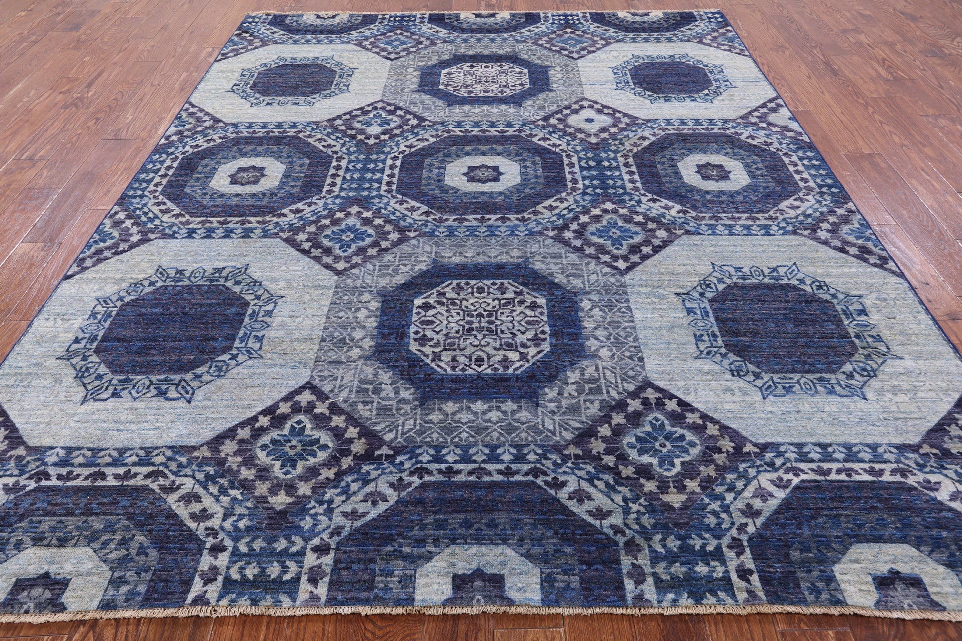 Geometric Persian Mamluk Hand Knotted Wool Rug - 7' 9" X 9' 8" - Golden Nile