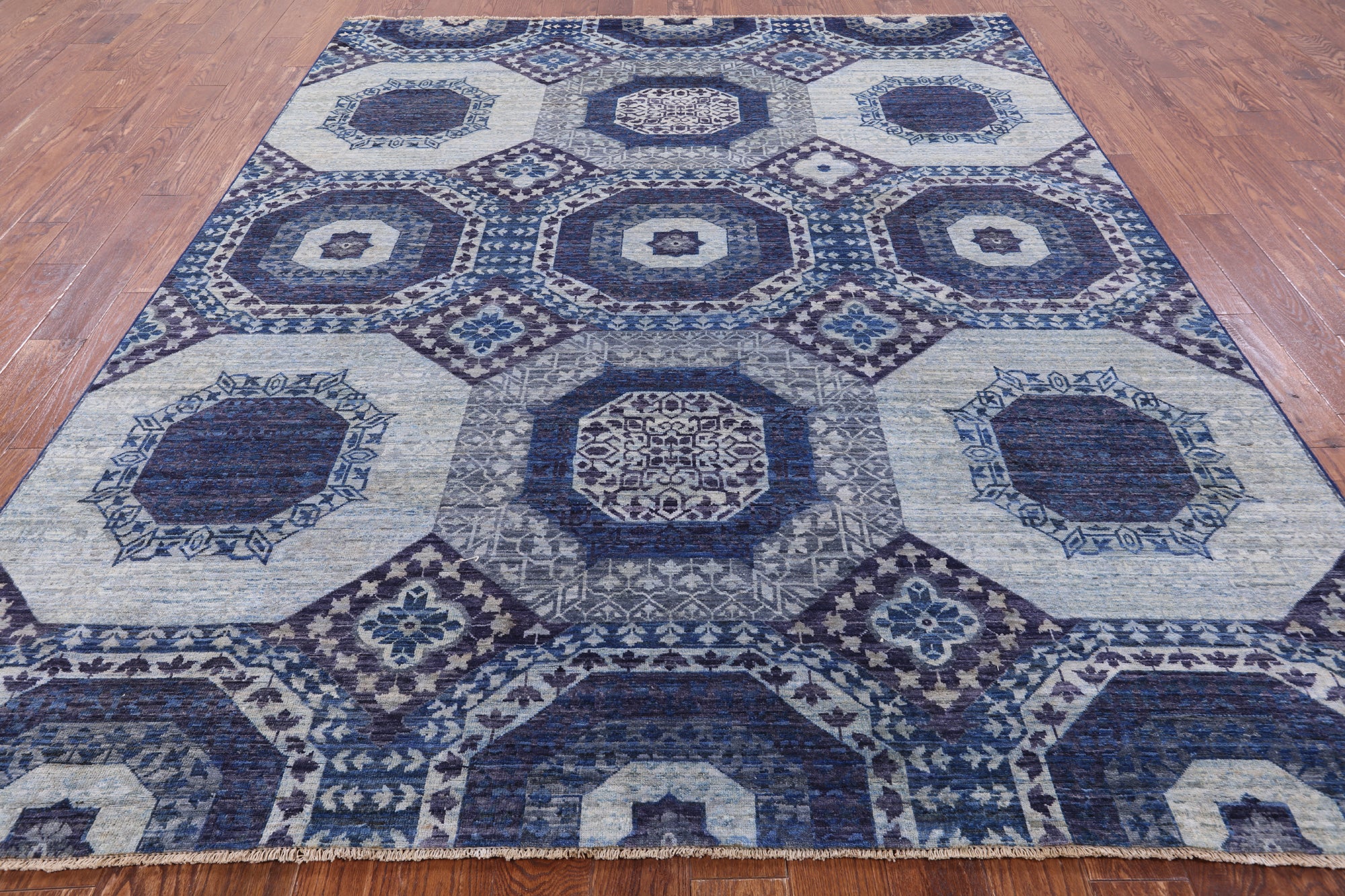 Geometric Persian Mamluk Hand Knotted Wool Rug - 7' 9" X 9' 8" - Golden Nile
