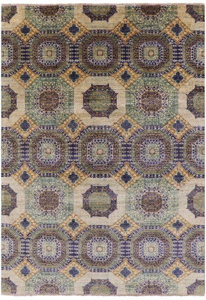 Geometric Persian Mamluk Handmade Wool Rug - 5' 7" X 7' 11" - Golden Nile