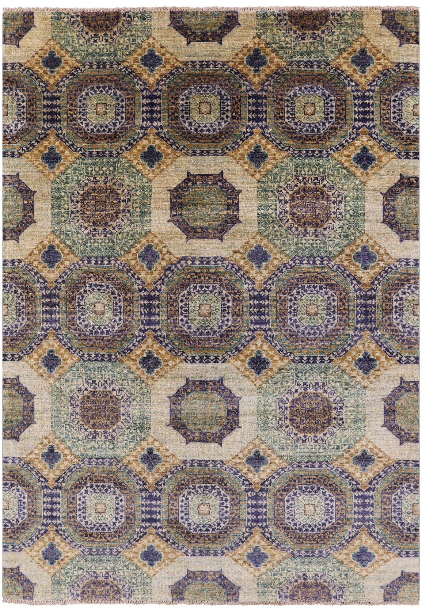 Geometric Persian Mamluk Handmade Wool Rug - 5' 7" X 7' 11" - Golden Nile