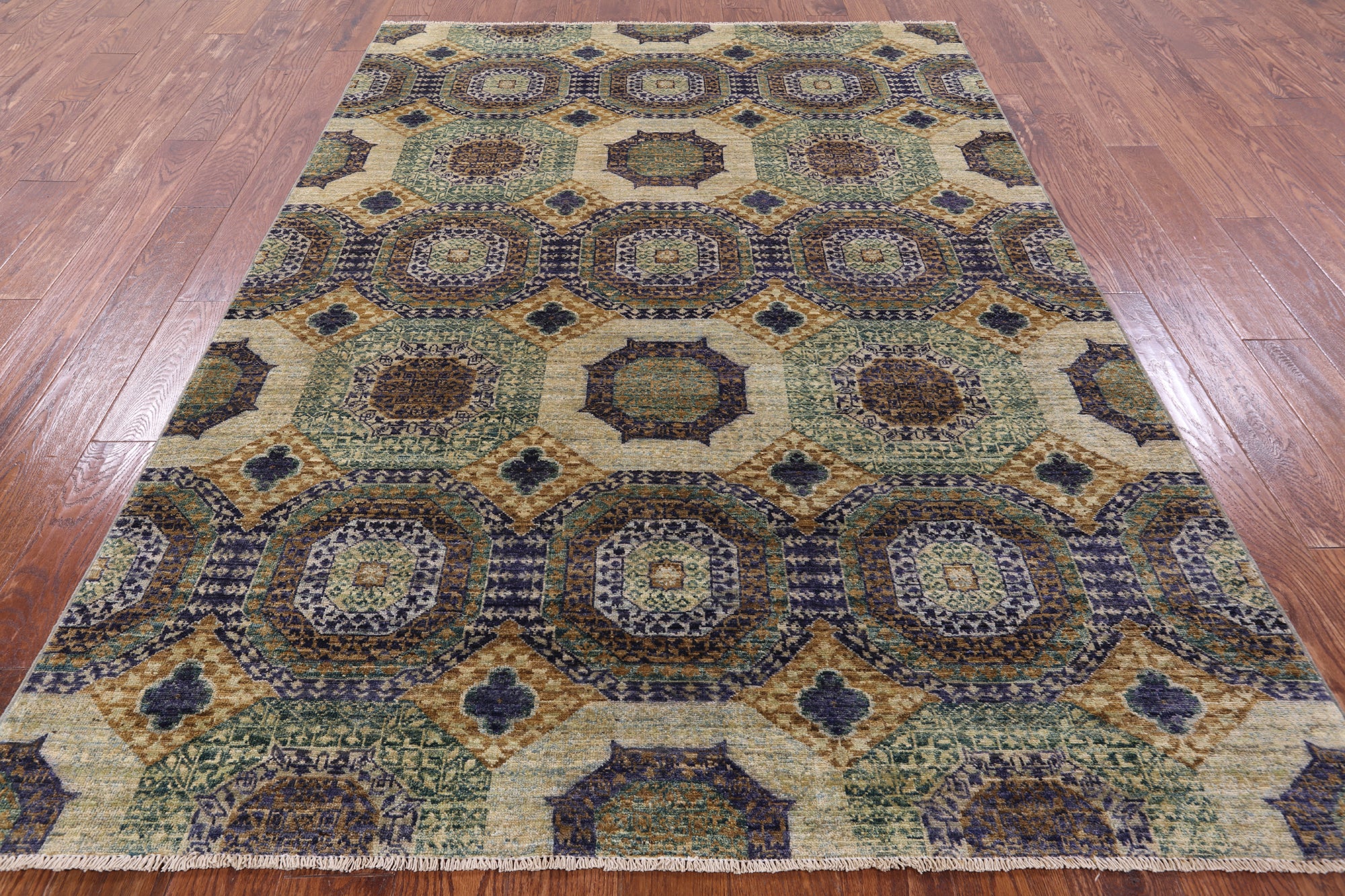 Geometric Persian Mamluk Handmade Wool Rug - 5' 7" X 7' 11" - Golden Nile