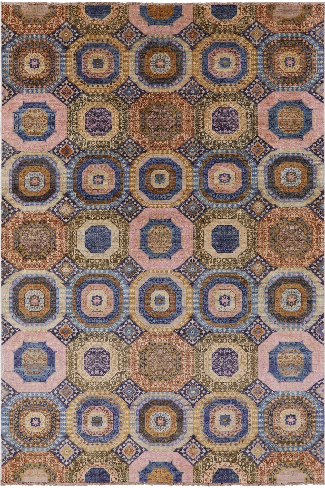 Geometric Persian Mamluk Handmade Wool Rug - 6' 7" X 9' 8" - Golden Nile